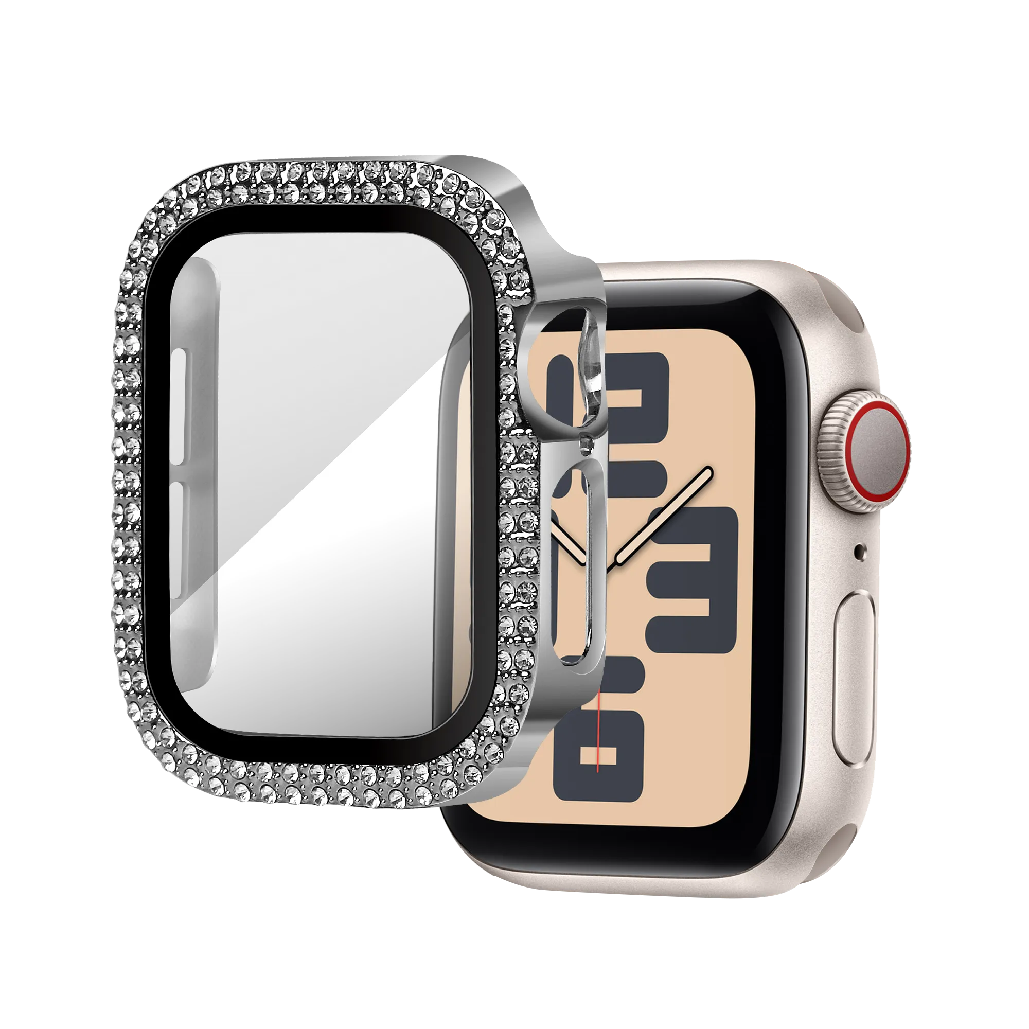 Bandz Apple Watch 10/11 - 42mm diamond hoesje met glas (zilver)