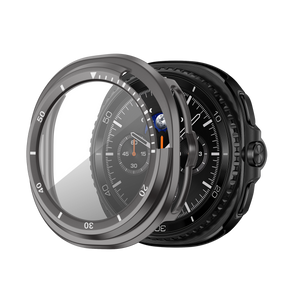 Bandz Samsung Galaxy Watch 8 Classic bezel hoesje met glas (titanium grijs/wit)