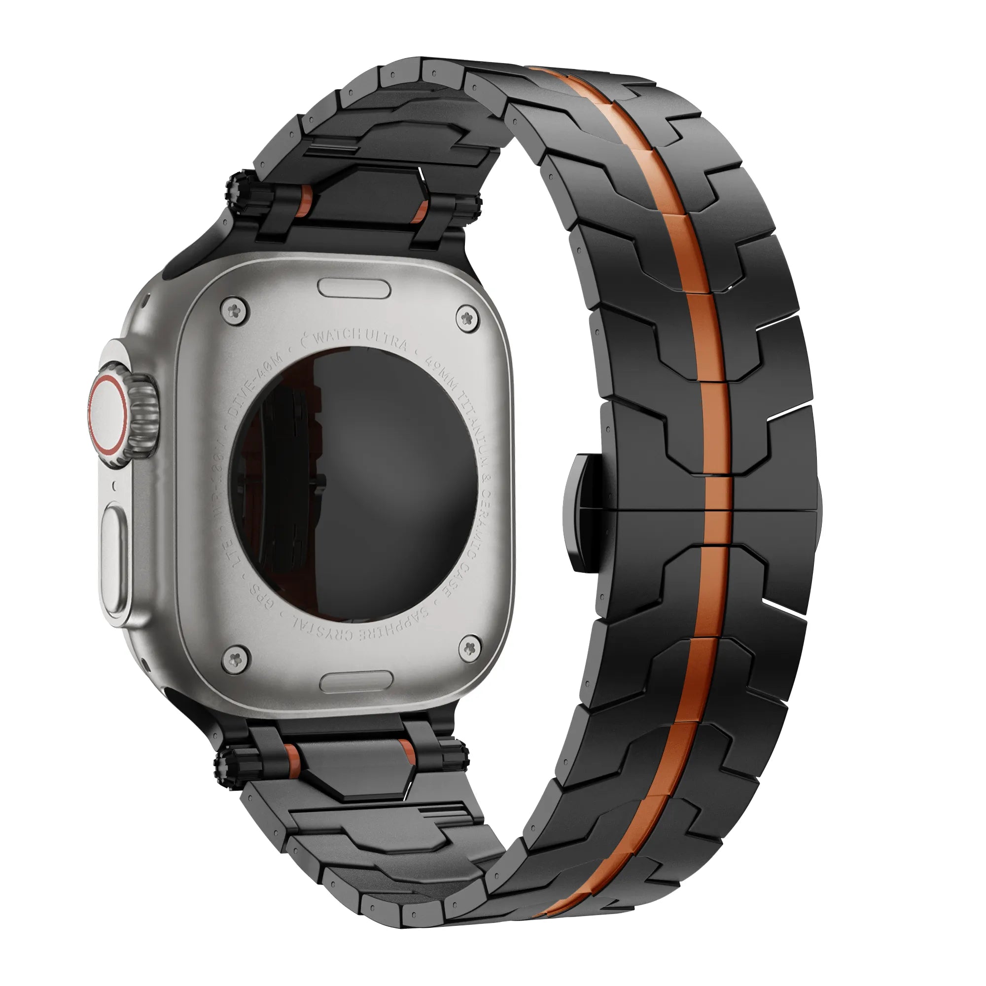 Bandz Apple Watch metalen grain band 'Deluxe' (zwart/oranje)
