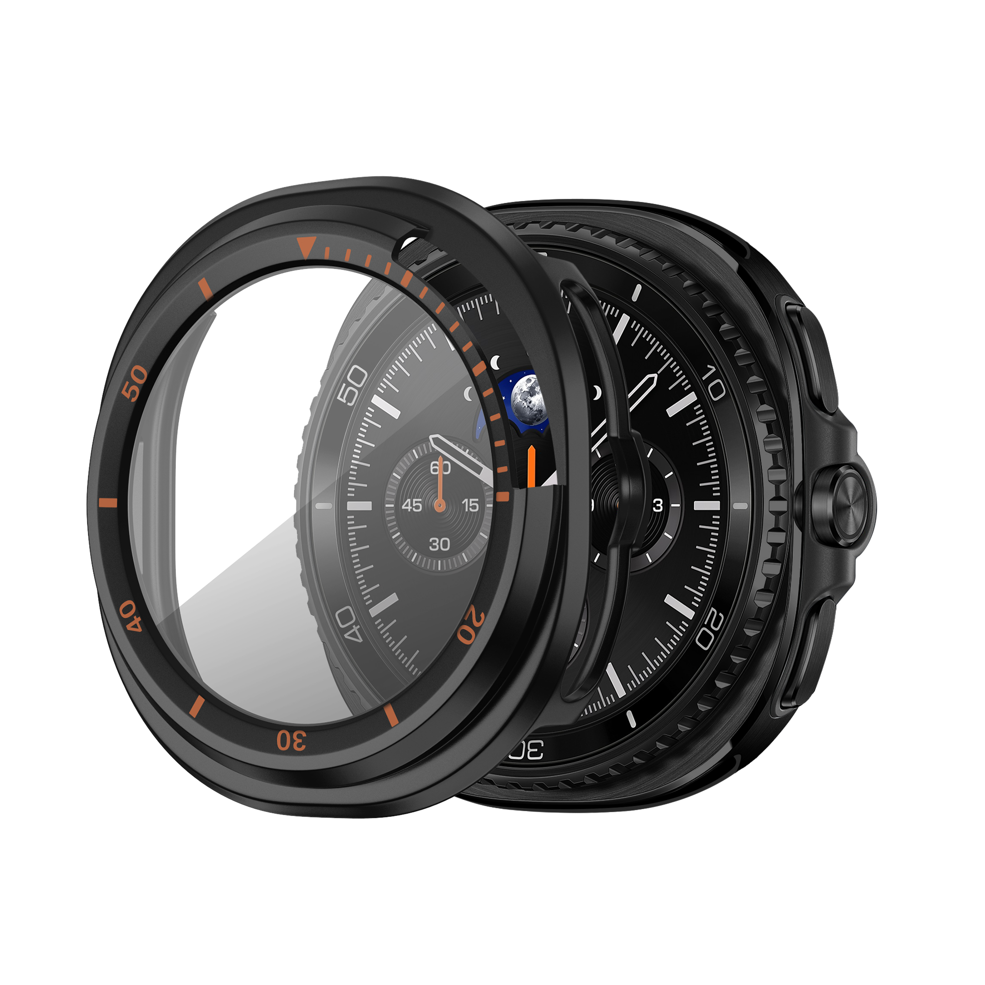 Bandz Samsung Galaxy Watch 8 Classic bezel hoesje met glas (zwart/oranje)