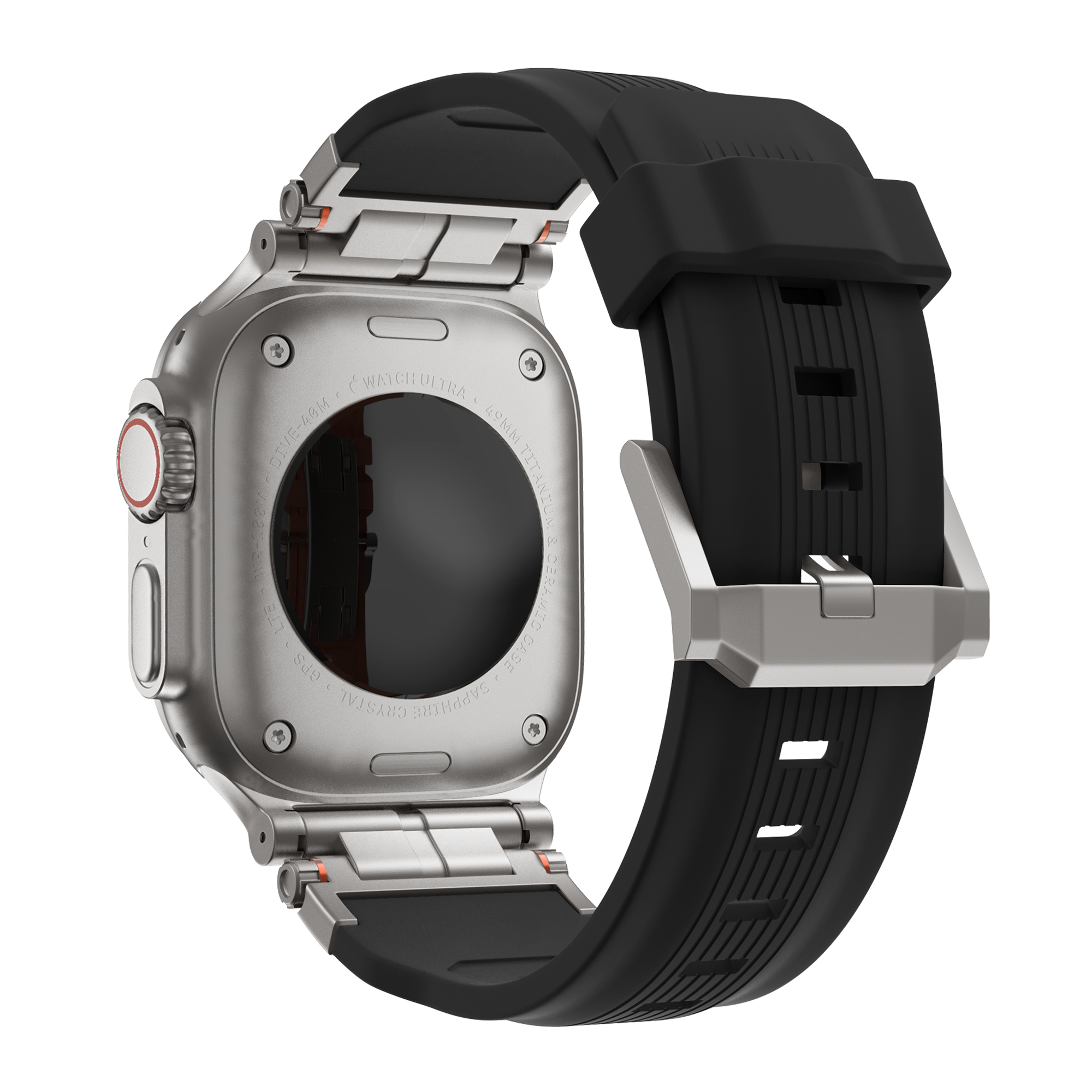 Bandz Apple Watch liquid siliconen band 'Explorer' (zwart met titanium)