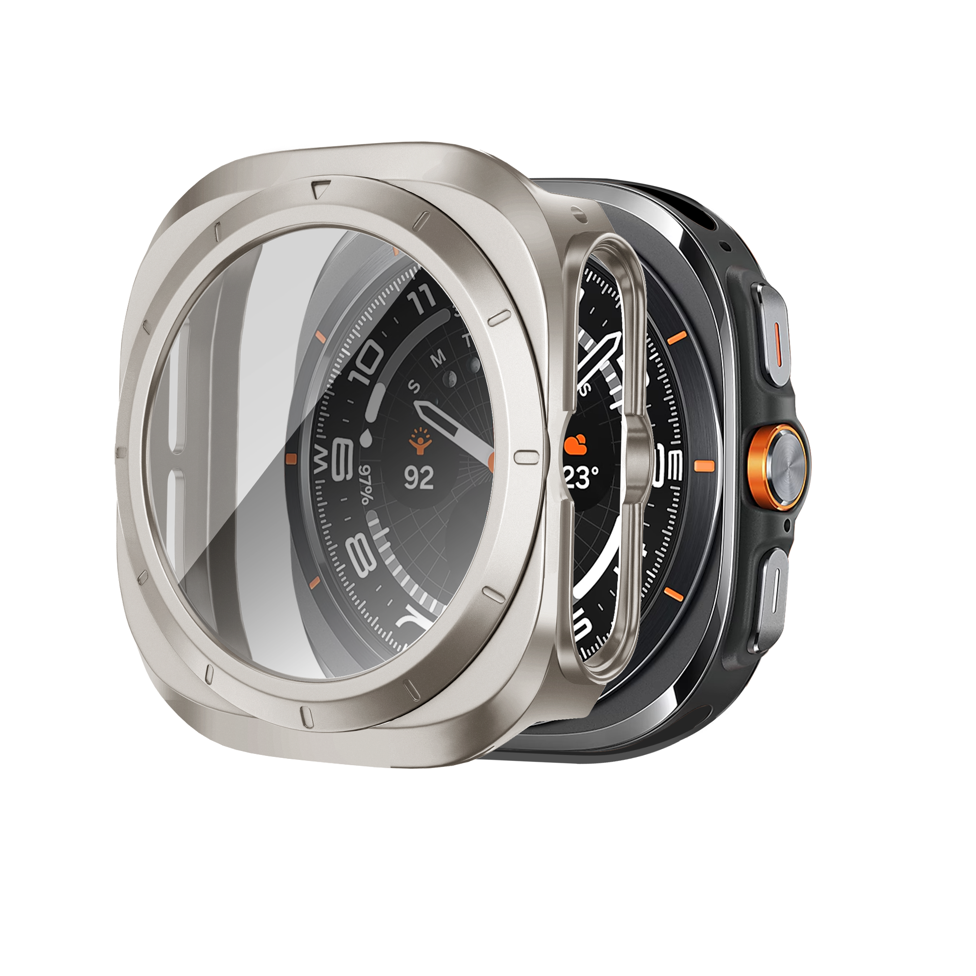 Bandz Samsung Galaxy Watch Ultra PC hoesje met glas (titanium)