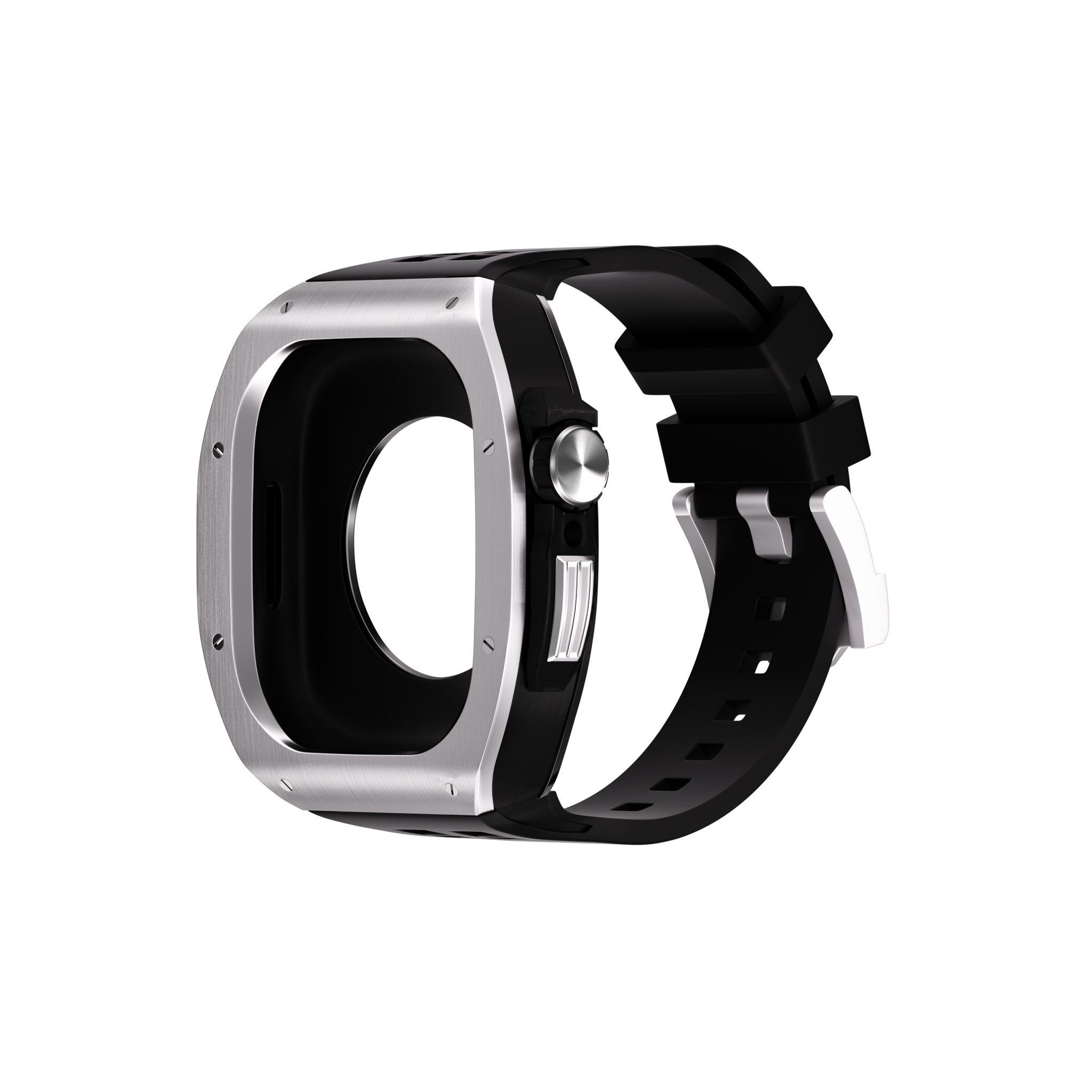 Reqior Apple Watch 45mm polymer en metalen case met rubberen band (zilver)