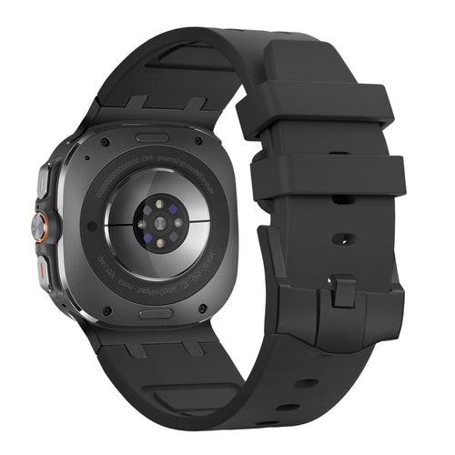 Bandz Samsung Galaxy Watch Ultra 2 siliconen band 'Luxe Liquid' (oranje met zwart)