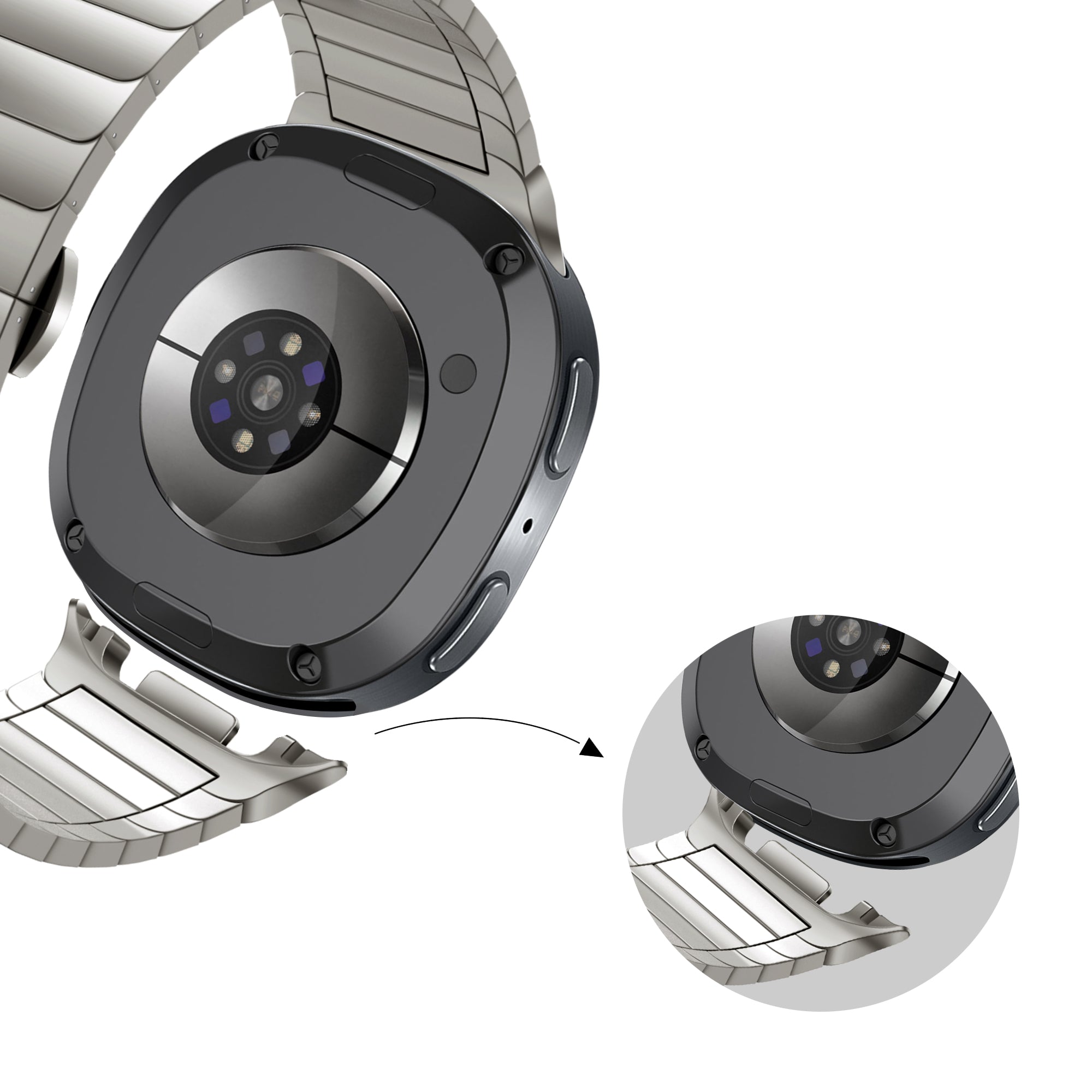 Bandz Samsung Galaxy Watch 8 - 44mm stalen band 'One Bead' (titanium)