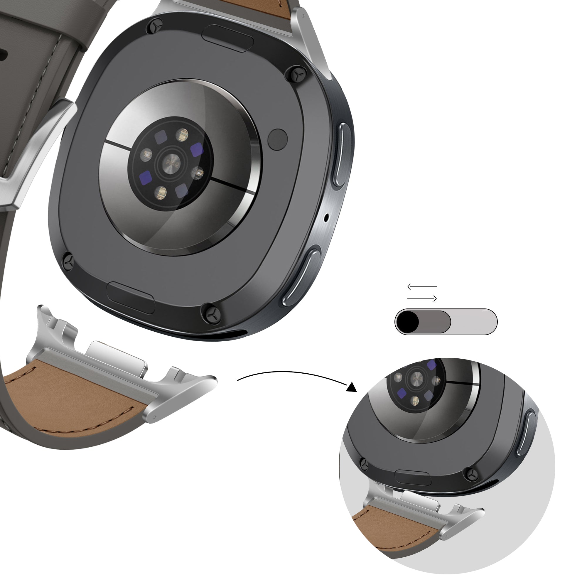 Bandz Samsung Galaxy Watch 8 - 44mm lederen band 'Classic' (donkergrijs)