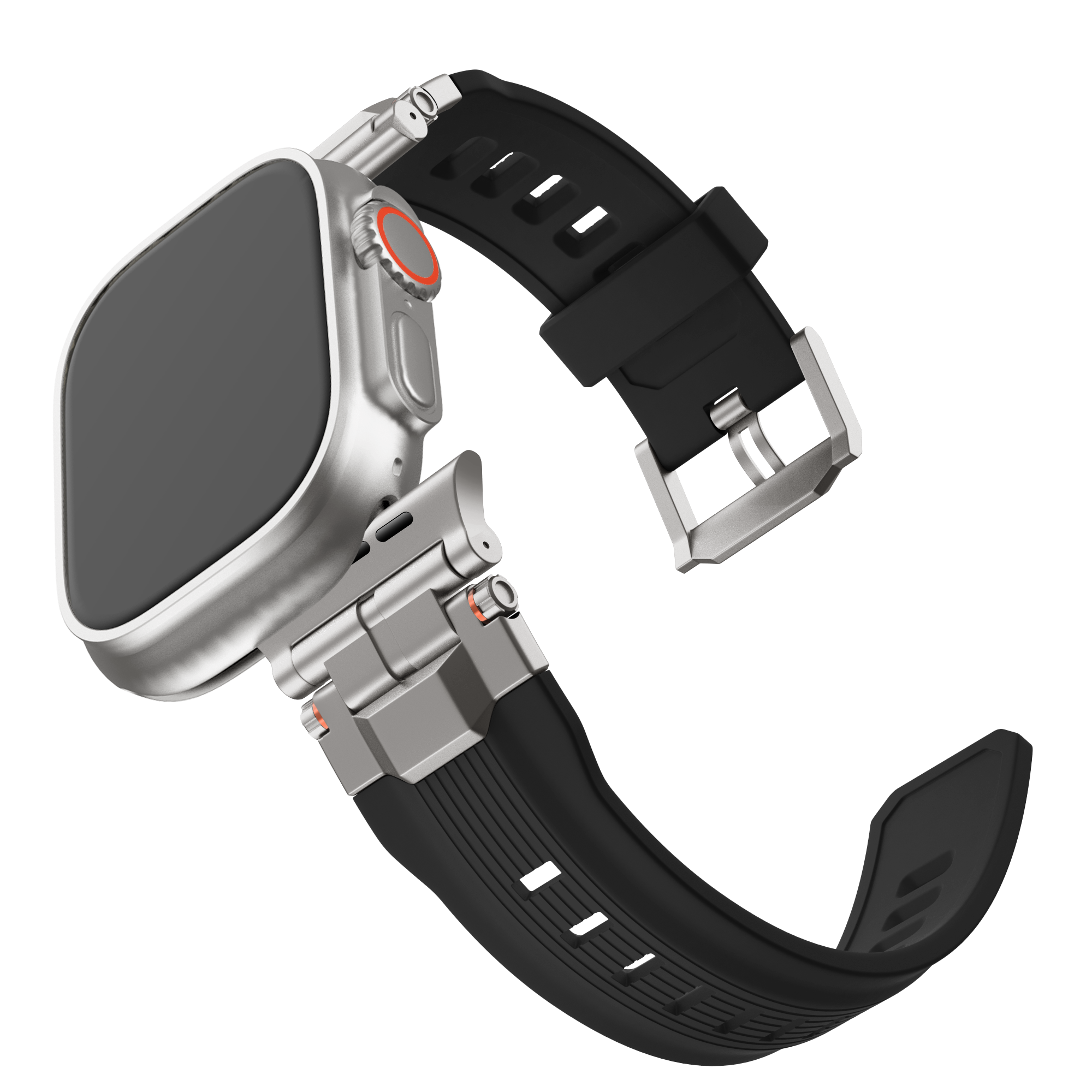 Bandz Apple Watch liquid siliconen band 'Explorer' (zwart met titanium)