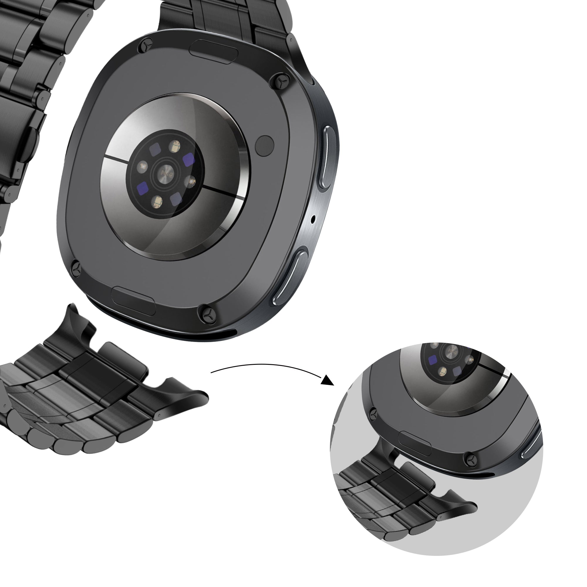 Bandz Samsung Galaxy Watch 8 - 44mm stalen band 'Deluxe' (zwart)