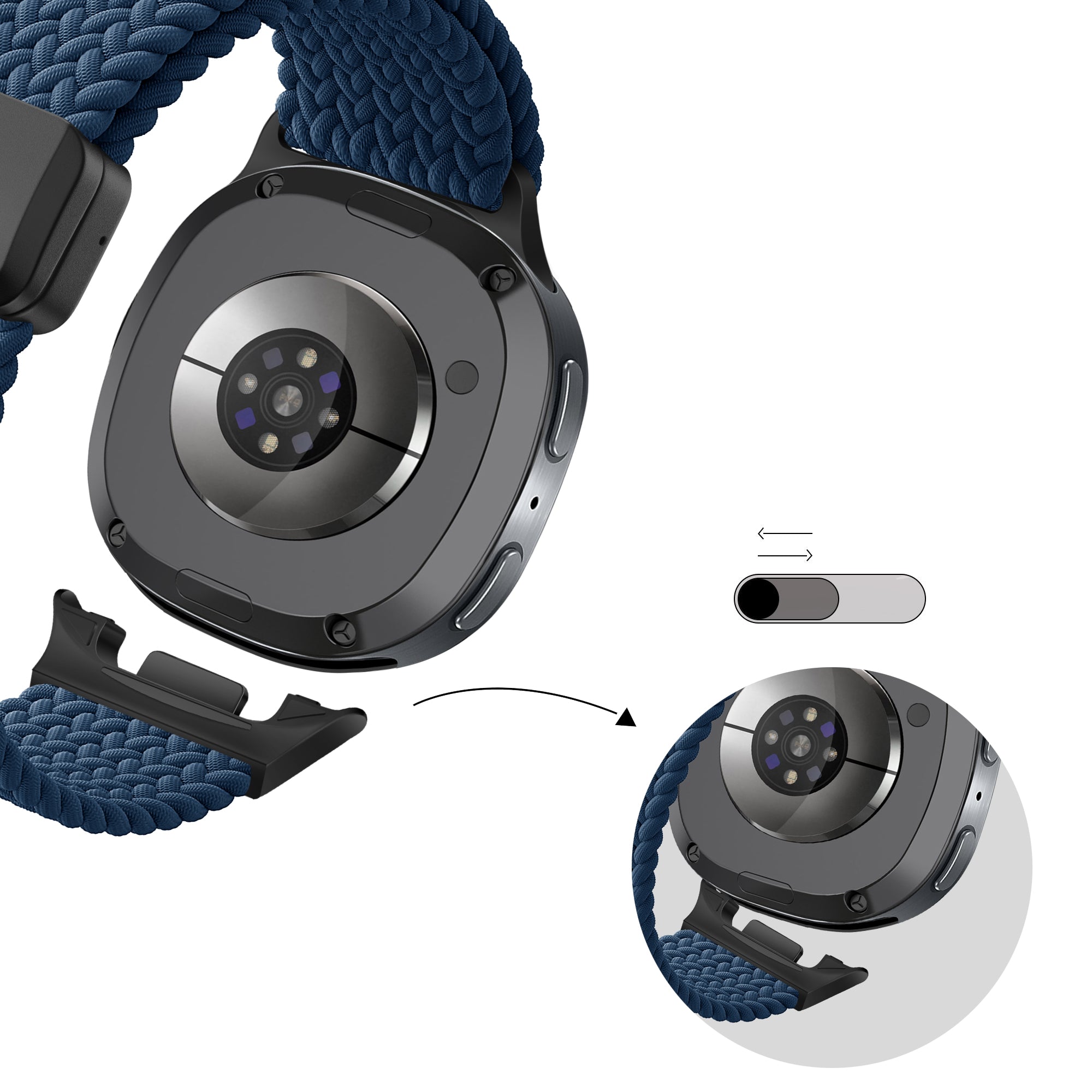 Bandz Samsung Galaxy Watch 8 - 44mm magnetisch geweven bandje (donkerblauw)