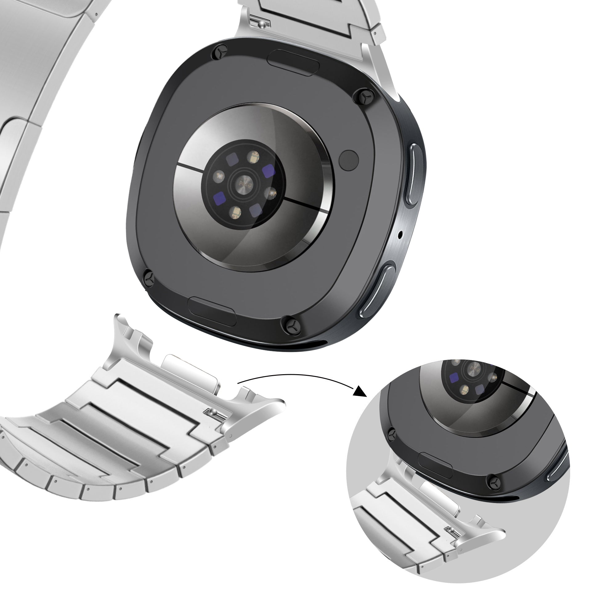 Bandz Samsung Galaxy Watch 8 Classic titanium band 'One Bead' (zilver)