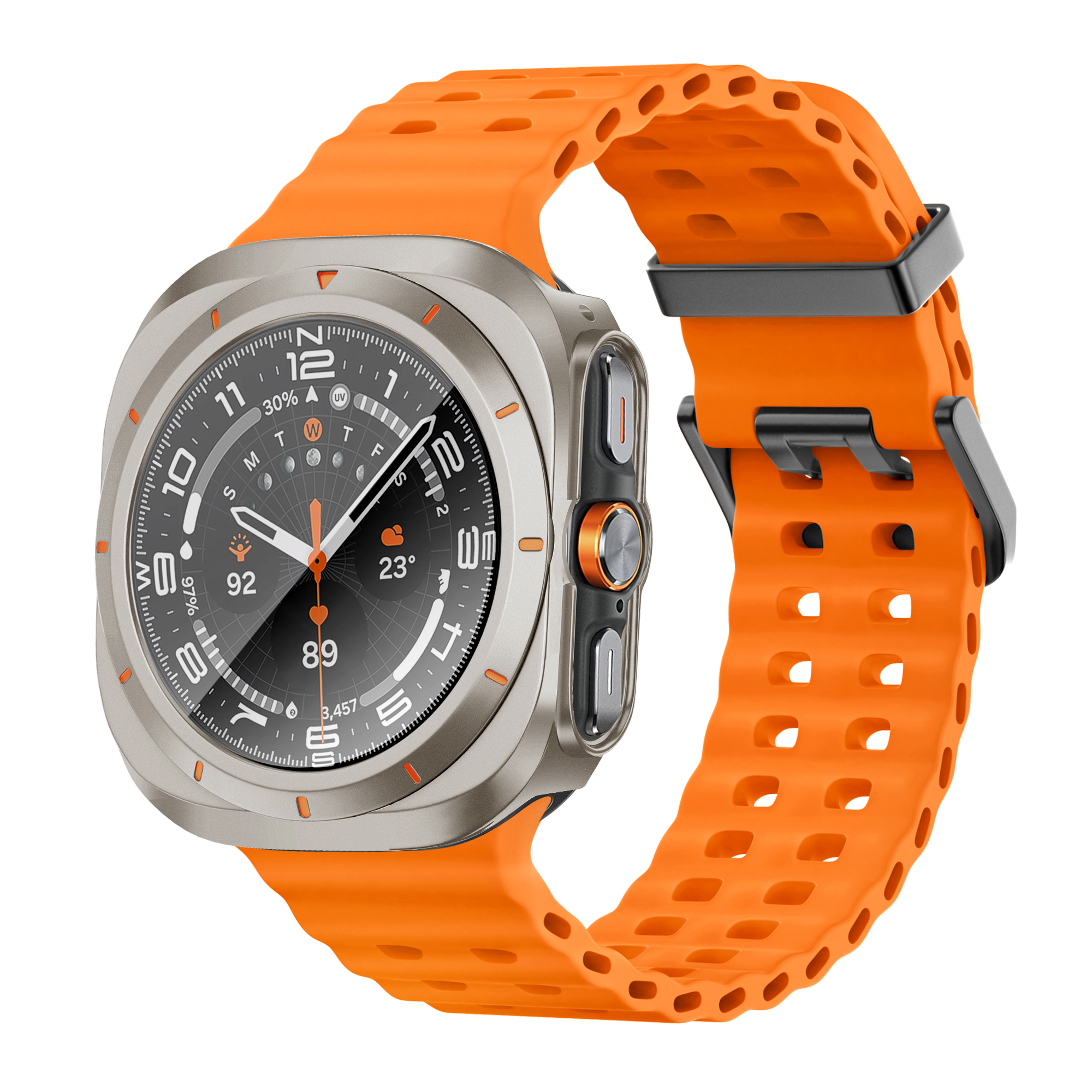 Bandz Samsung Galaxy Watch Ultra bezel PC hoesje (titanium met oranje)