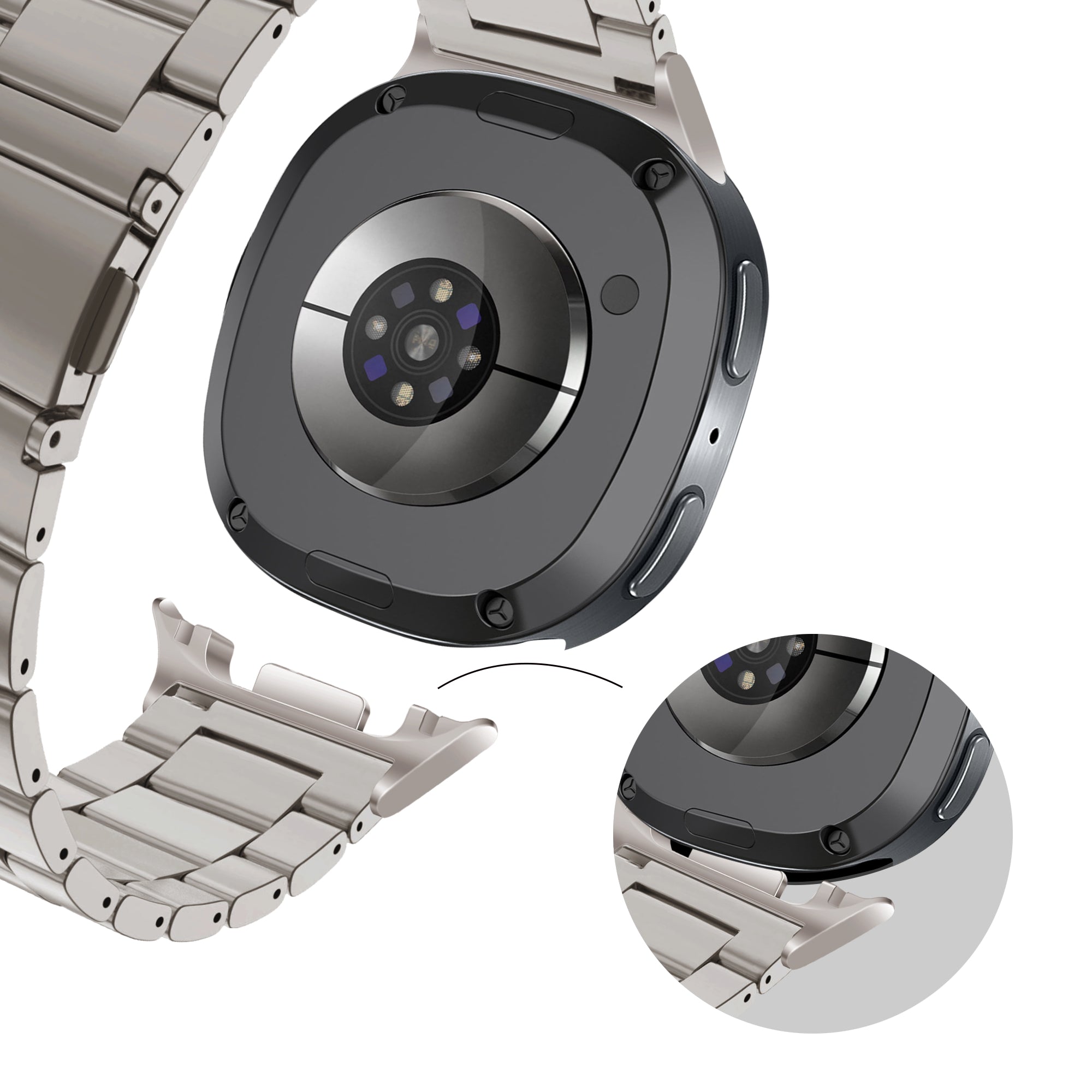 Bandz Samsung Galaxy Watch 8 - 44mm stalen band 'Classic' (titanium)