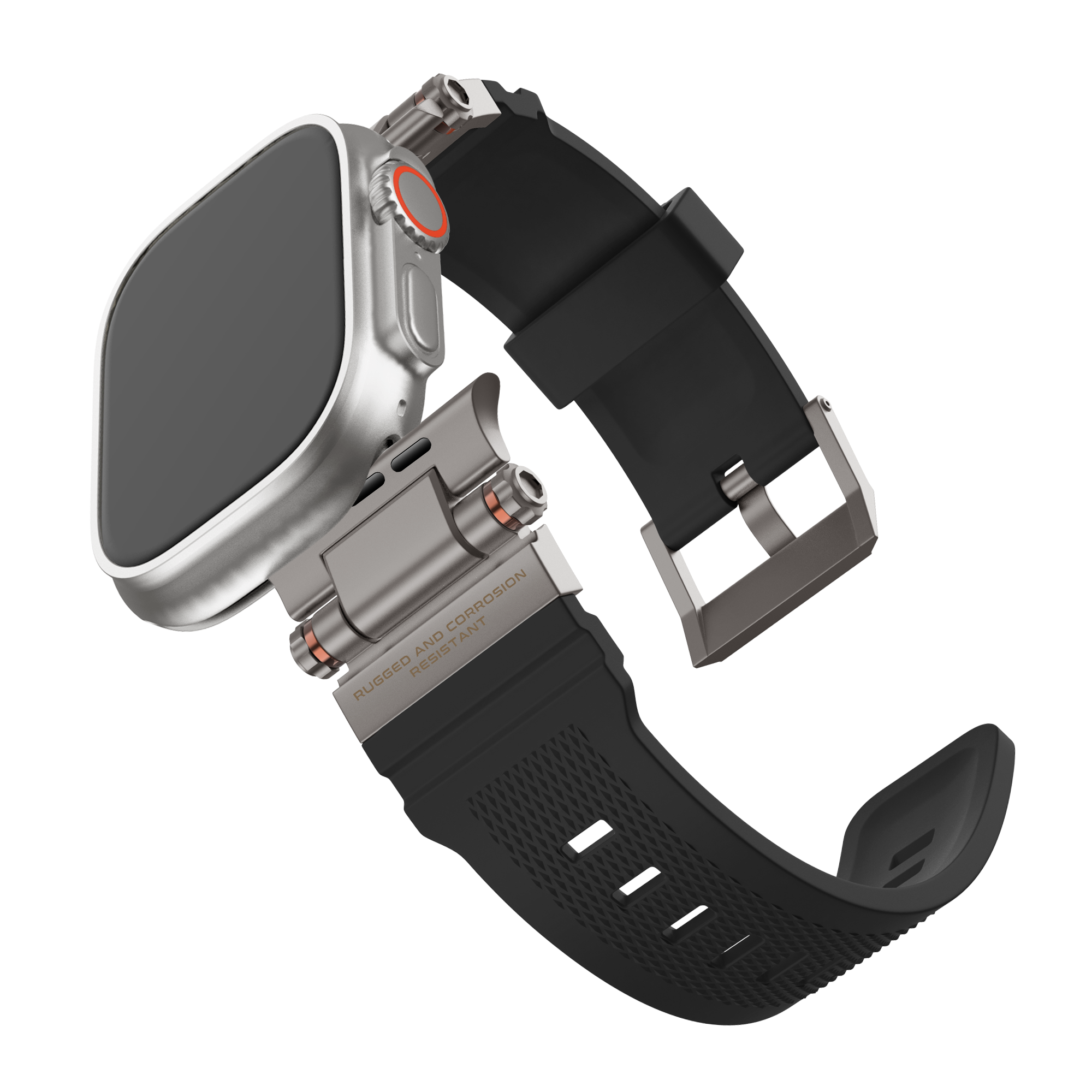Bandz Apple Watch siliconen band 'Explorer' (zwart met titanium)