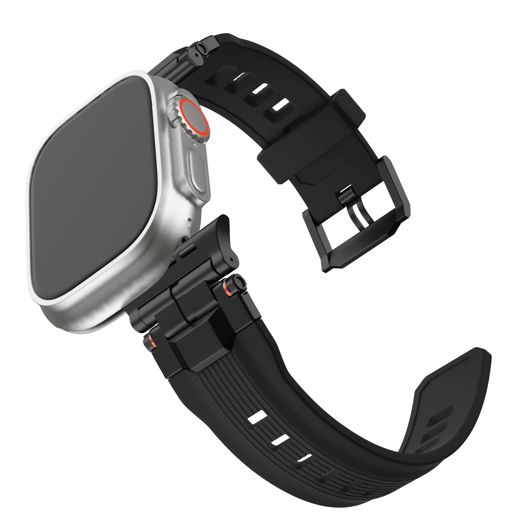 Bandz Apple Watch liquid siliconen band 'Explorer' (zwart met zwart)