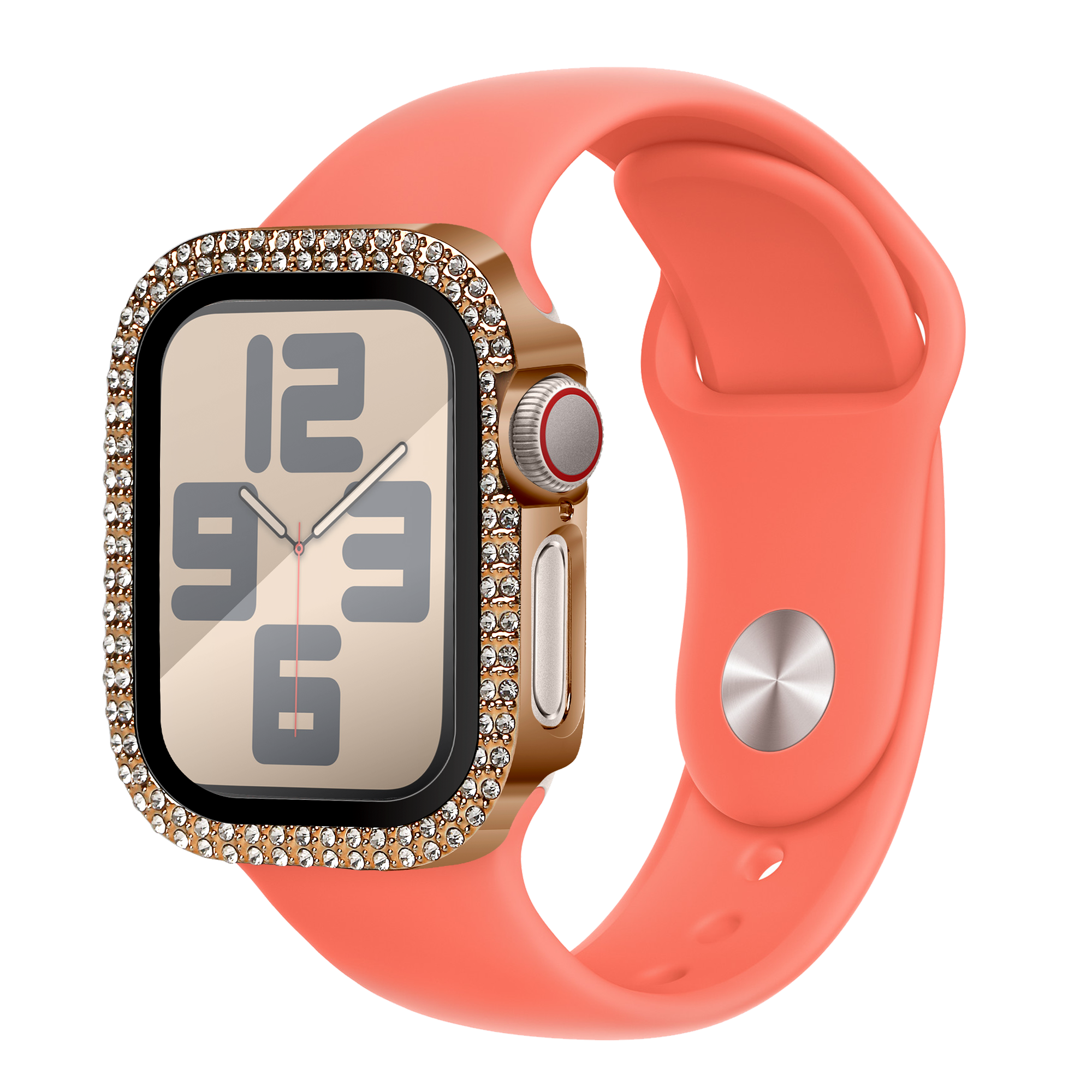 Bandz Apple Watch 11 - 42mm diamond hoesje met glas (rosé goud)
