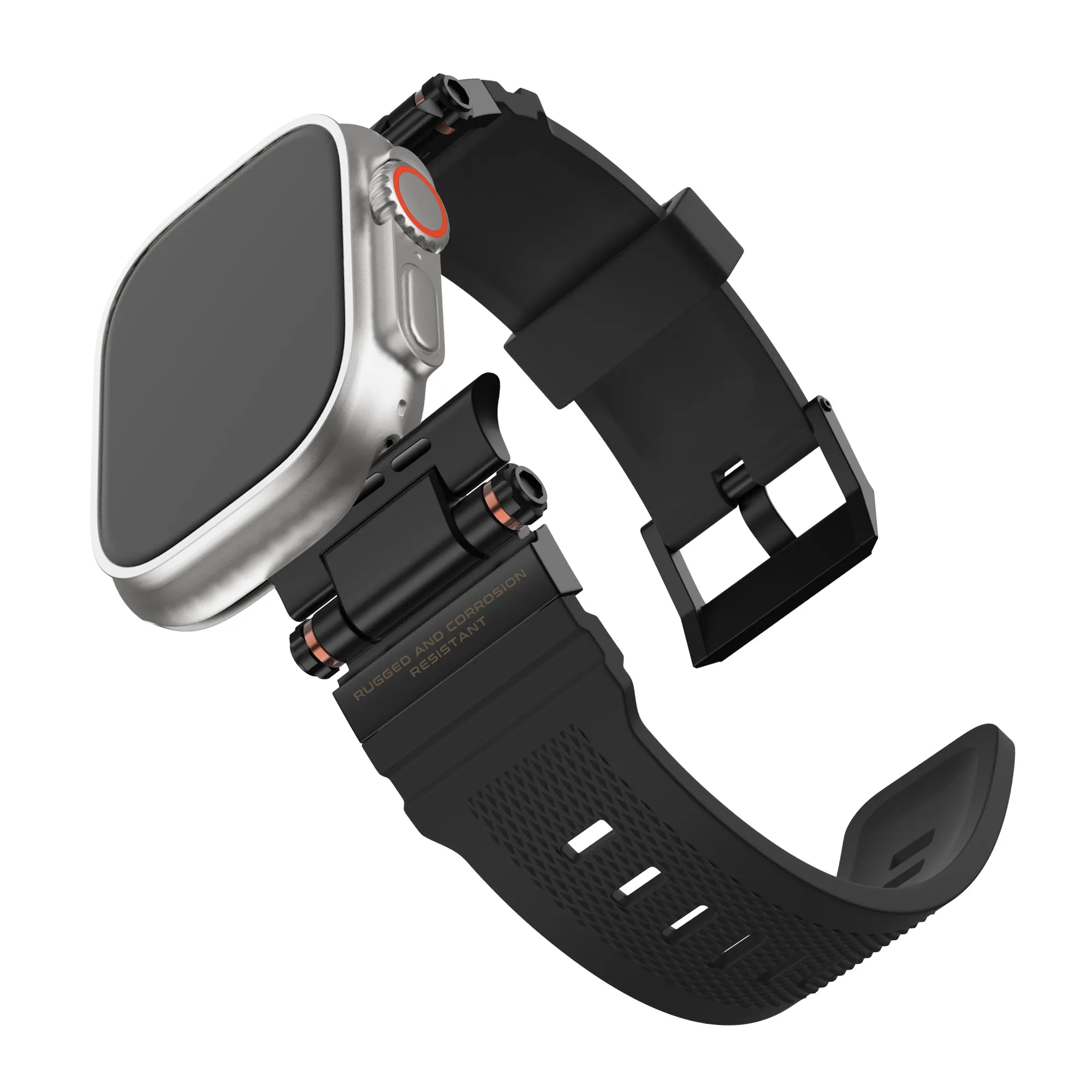 Bandz Apple Watch siliconen band 'Explorer' (zwart met zwart)