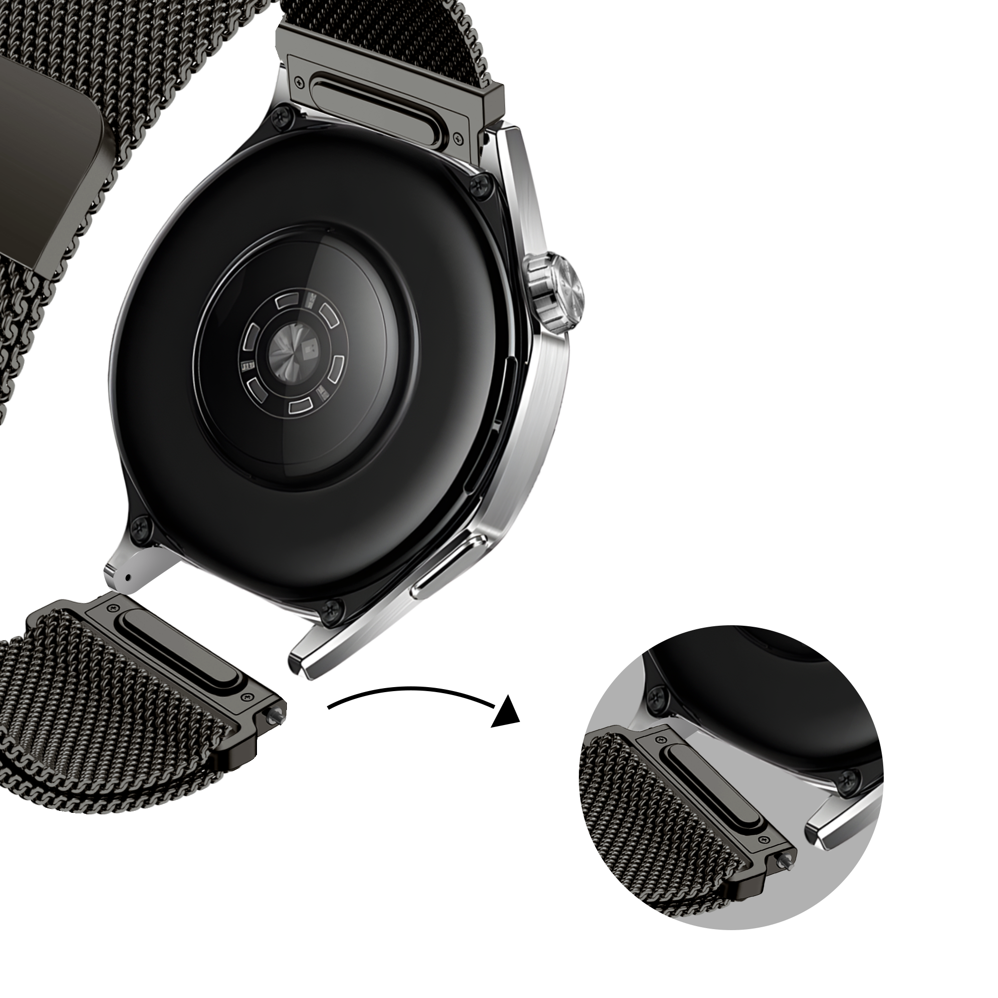 Bandz Huawei Watch GT 2 Pro 'One Push' Milanese Strap (Titanium Grey)