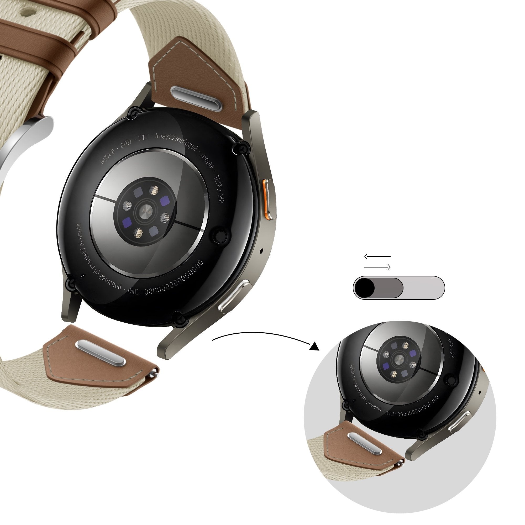 Bandz Fossil Gen 5e - 42mm leren hybrid band 'Easy fit' (beige/bruin)