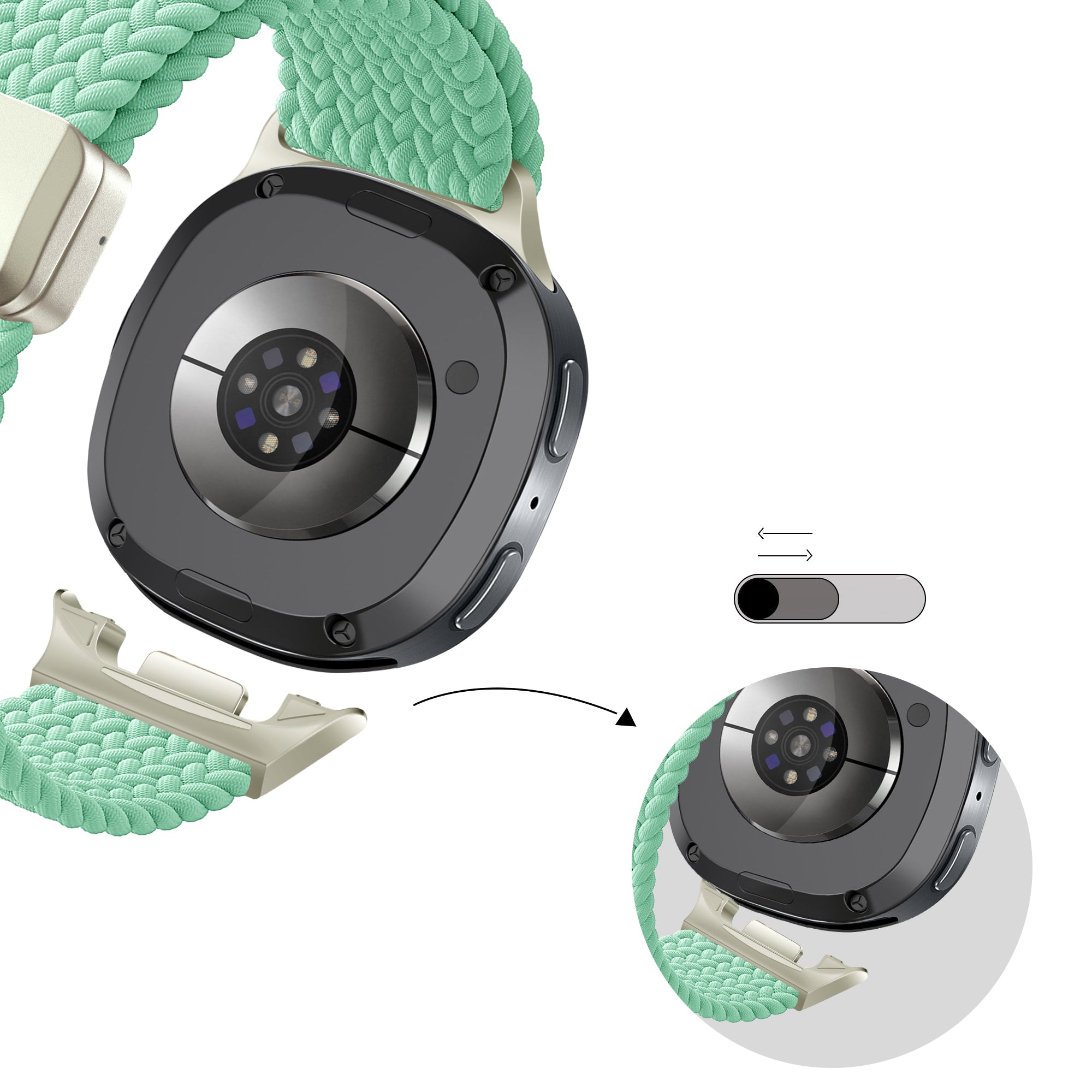 Bandz Samsung Galaxy Watch 8 Classic magnetisch geweven bandje (mint groen)