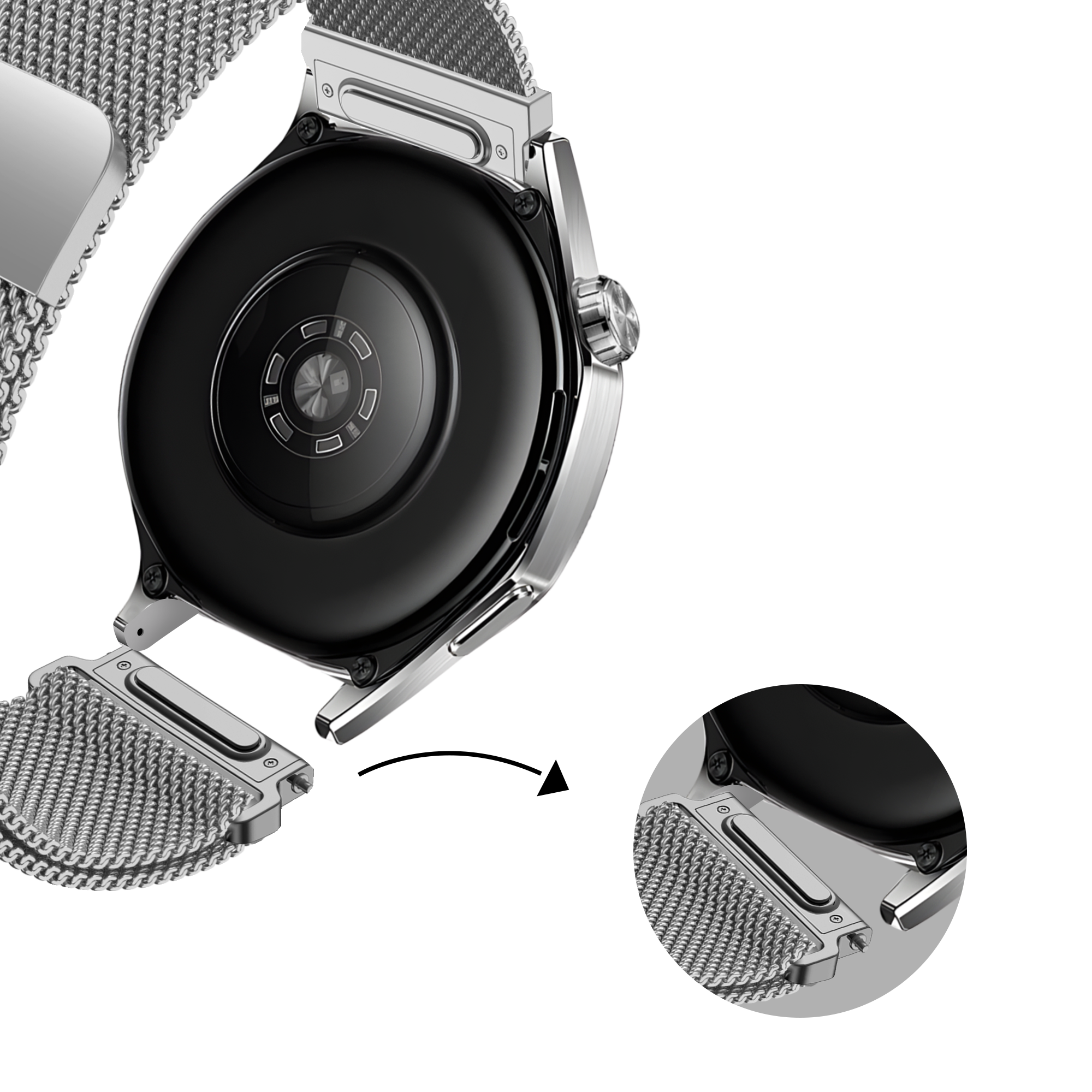 Bandz Amazfit Balance 2 'One push' Milanese band (zilver)