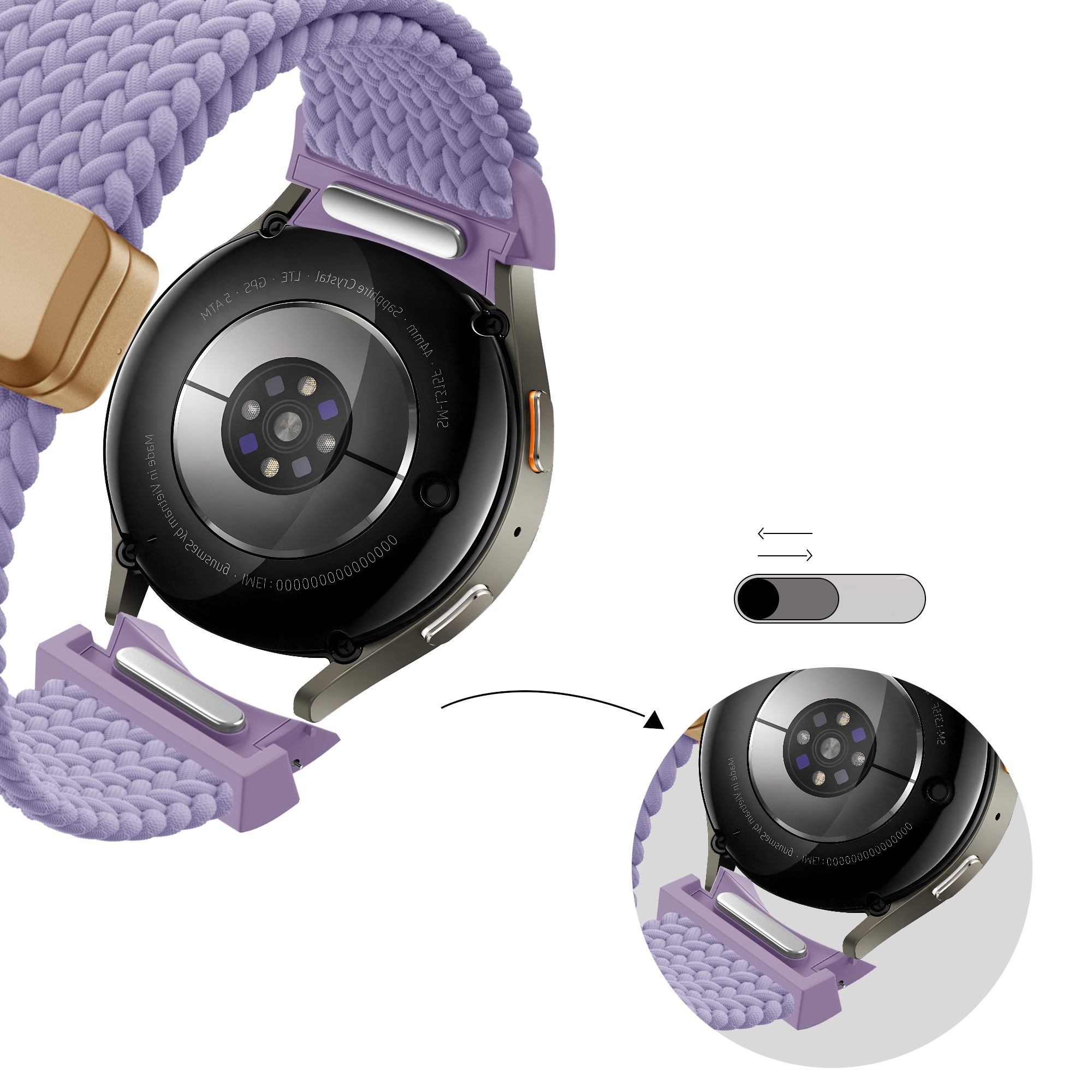 Bandz Samsung Galaxy Watch 6 Classic - 47mm gevlochten band 'Easy fit' (lila)