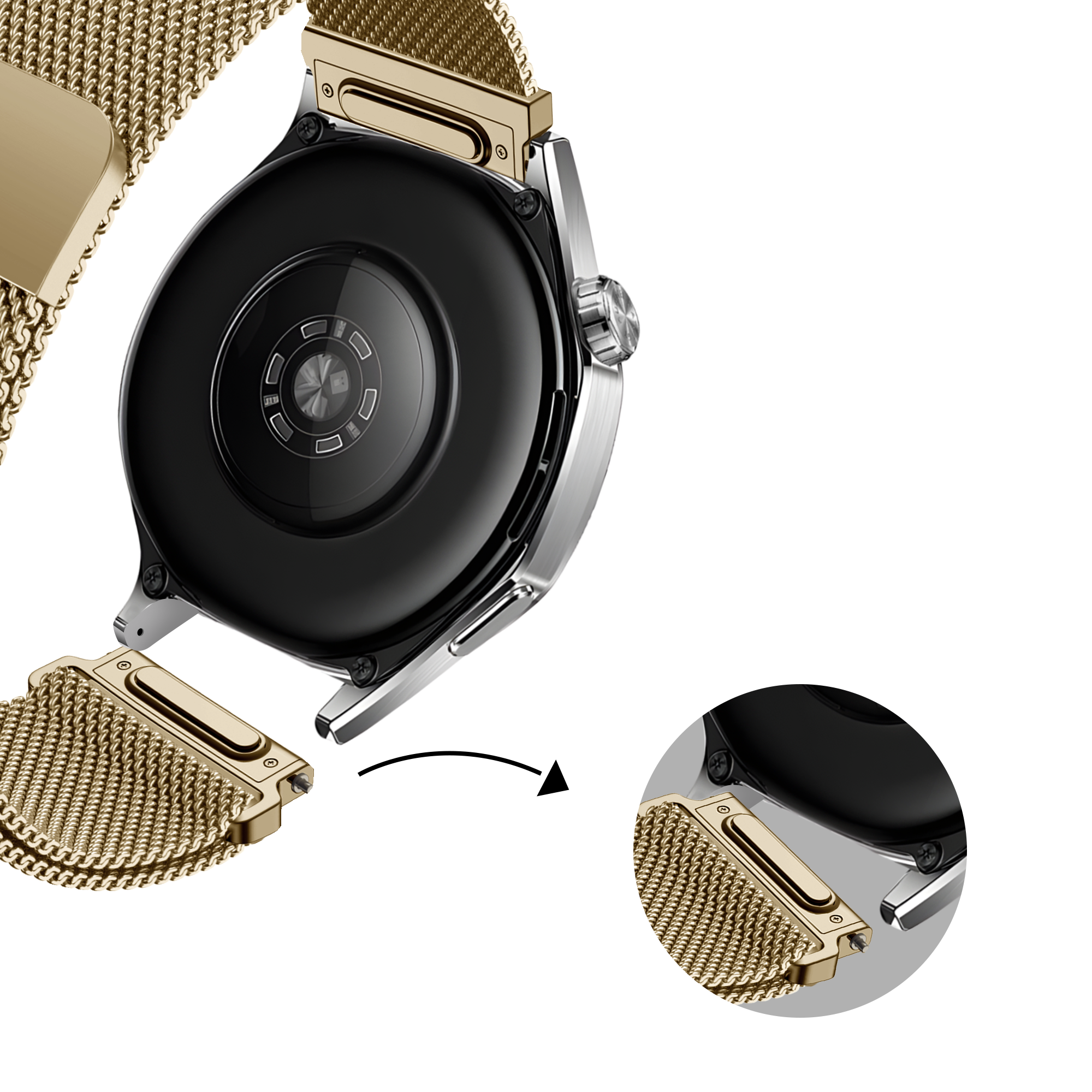 Bandz Coros Apex 42mm Milanese band 'Easy fit' (goud)