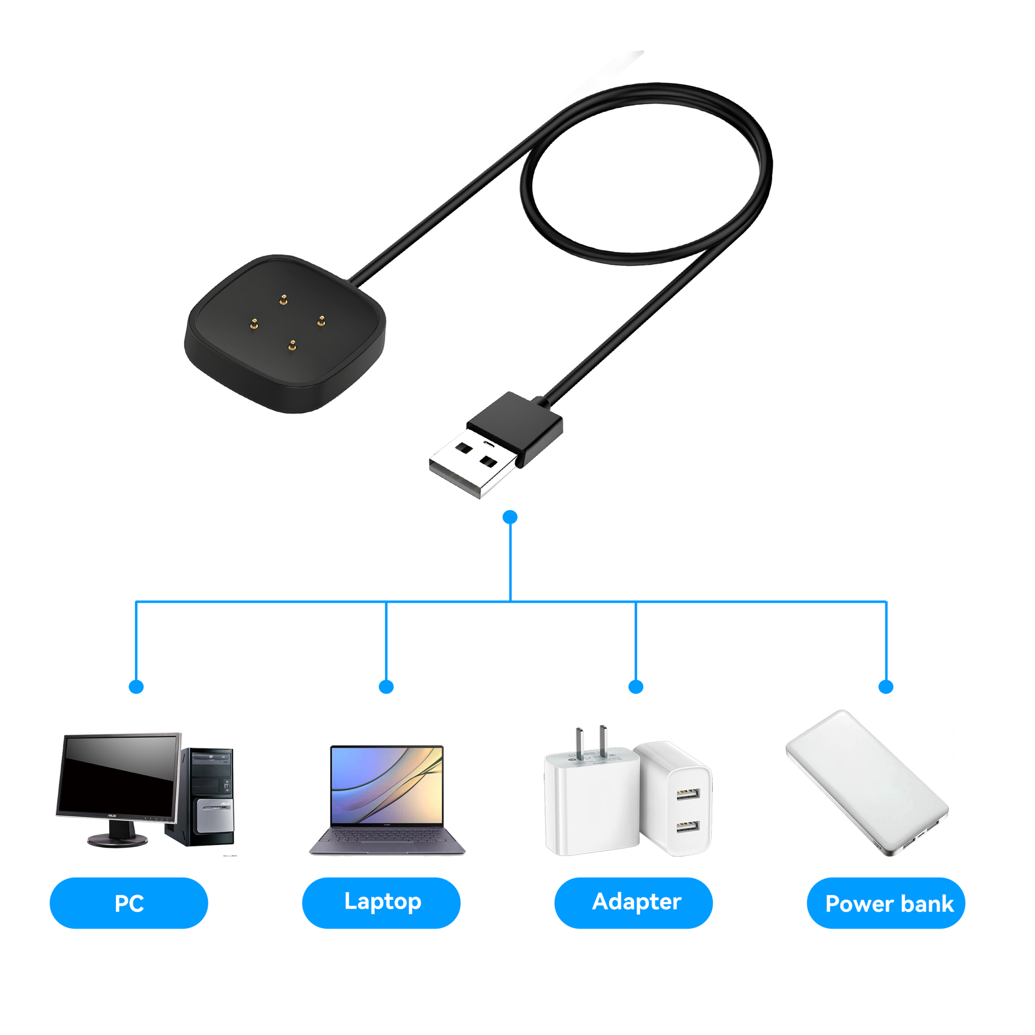 USB Oplader Voor de Fitbit Alta - Lader Charger Oplaad Kabel / Laadkabel Zwart