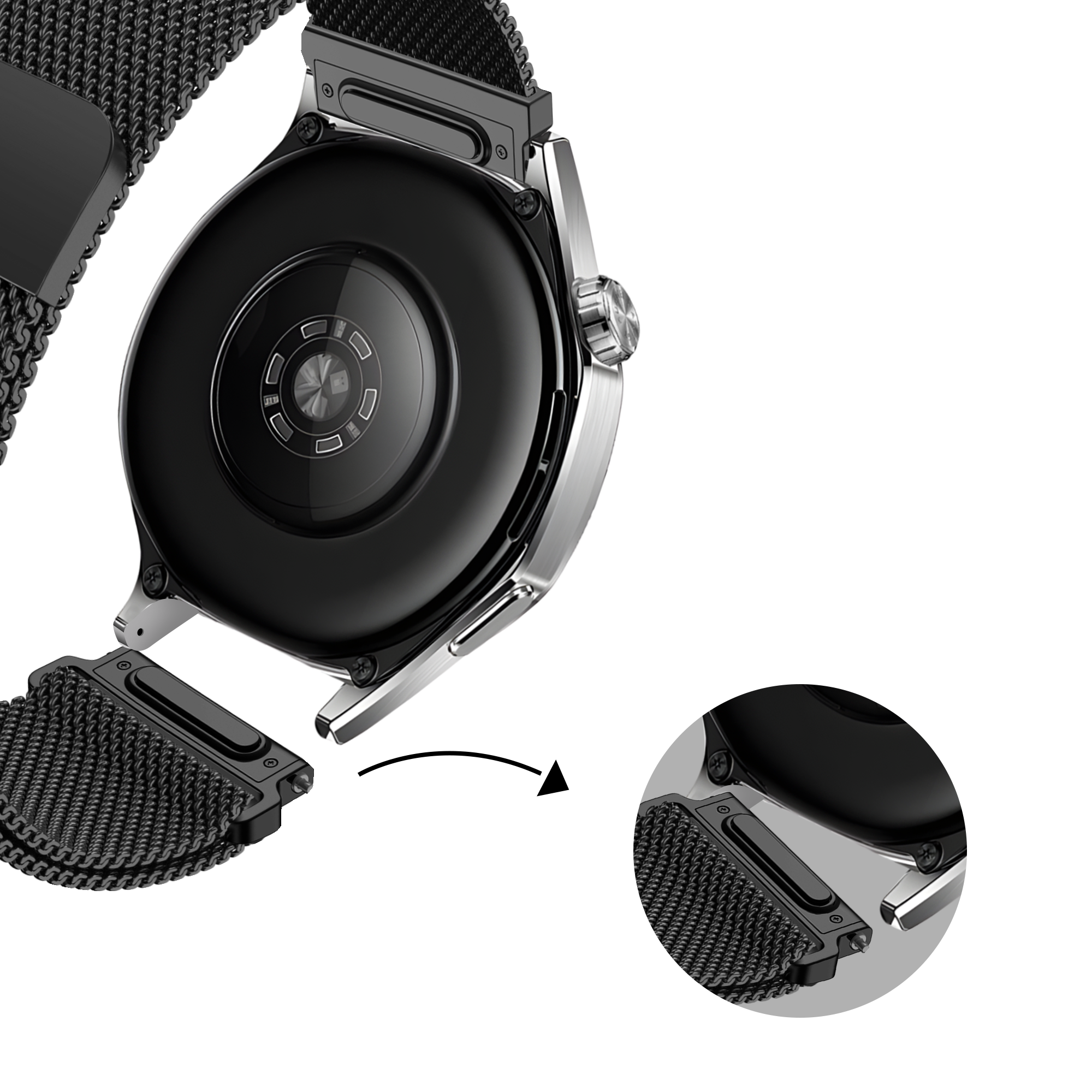 Bandz Huawei Watch GT 3 Pro 43mm Milanese Strap 'Easy fit' (Black)