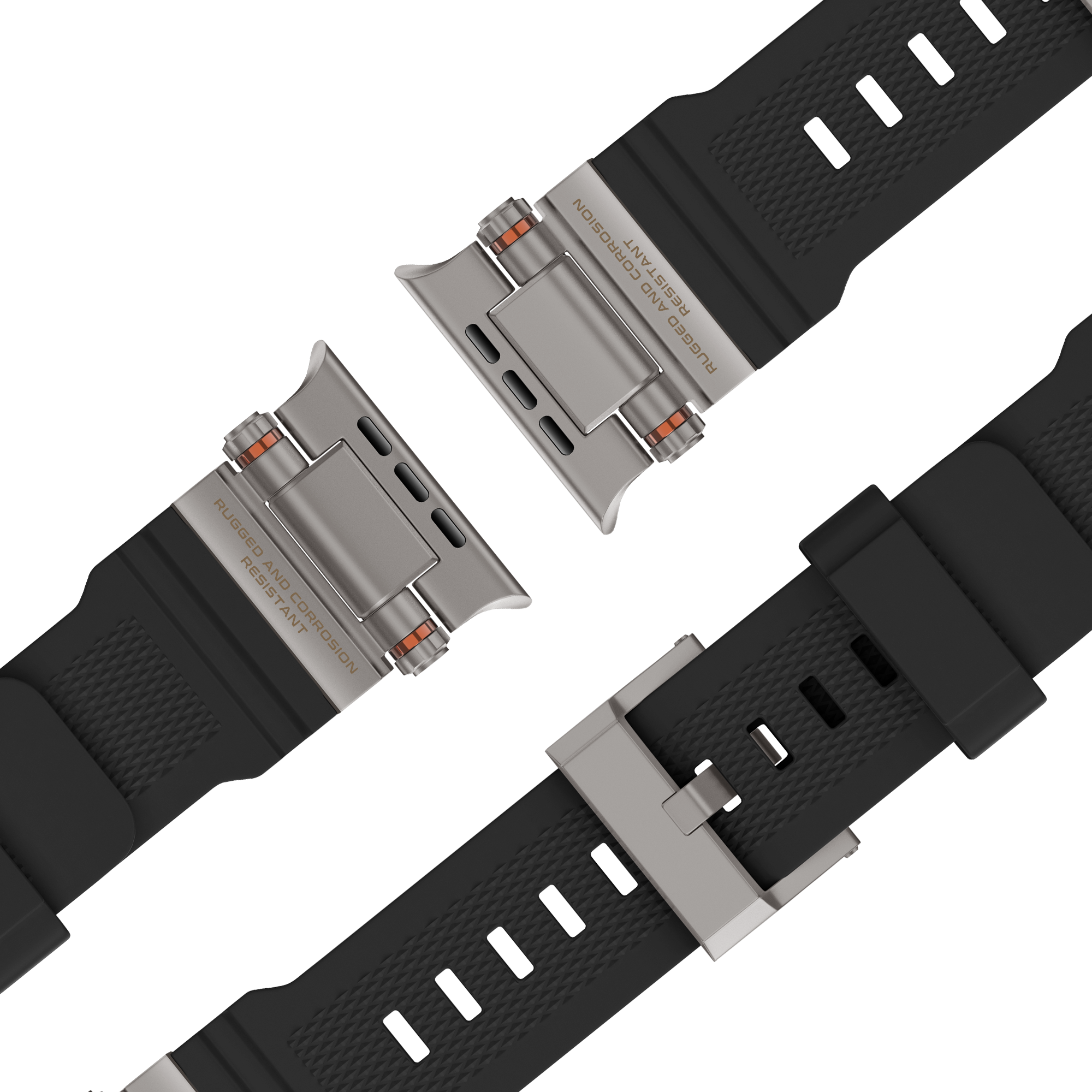 Bandz Apple Watch siliconen band 'Explorer' (zwart met titanium)