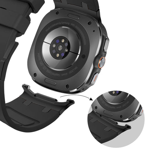 Bandz Samsung Galaxy Watch Ultra 2 siliconen band 'Luxe Liquid' (oranje met zwart)