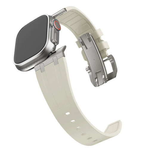 BALR Apple Watch Ultra liquid siliconen band (beige/titanium)
