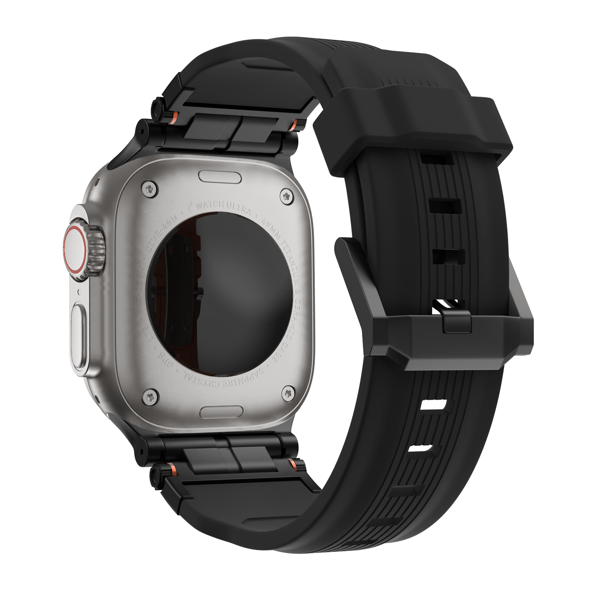 Bandz Apple Watch liquid siliconen band 'Explorer' (zwart met zwart)