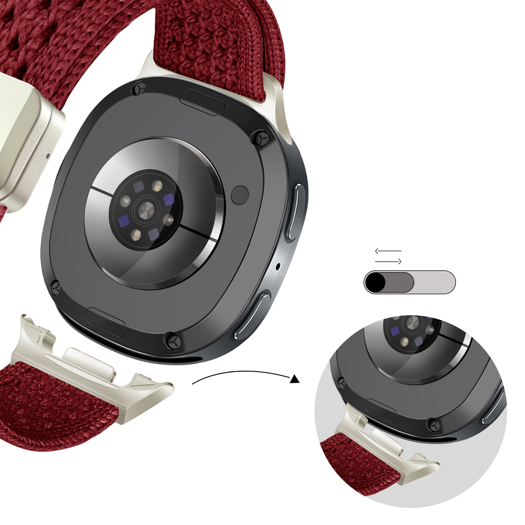 Bandz Samsung Galaxy Watch 8 Classic vintage nylon bandje (wijnrood)