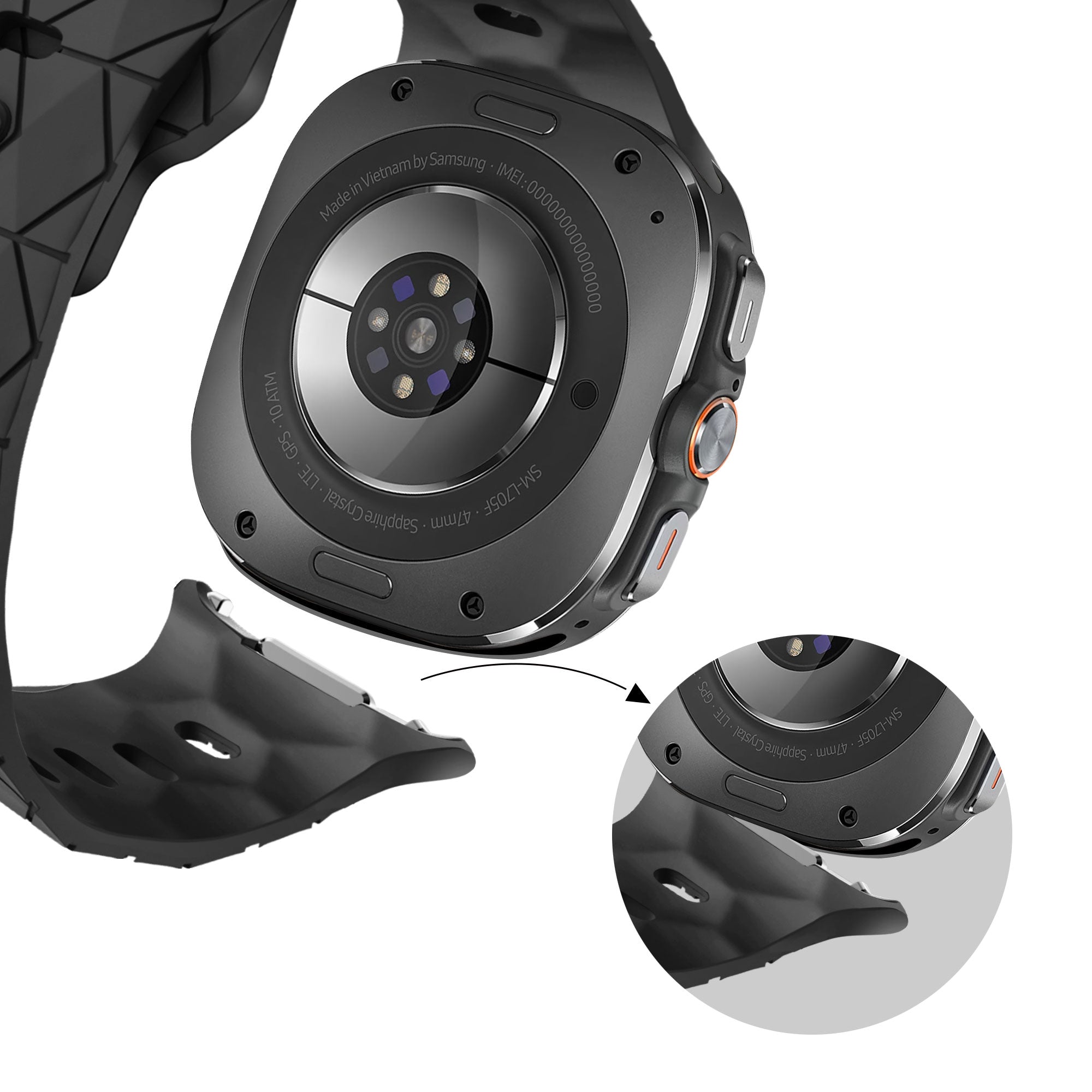 Bandz Samsung Galaxy Watch Ultra siliconen band 'Hexagons' (zwart)