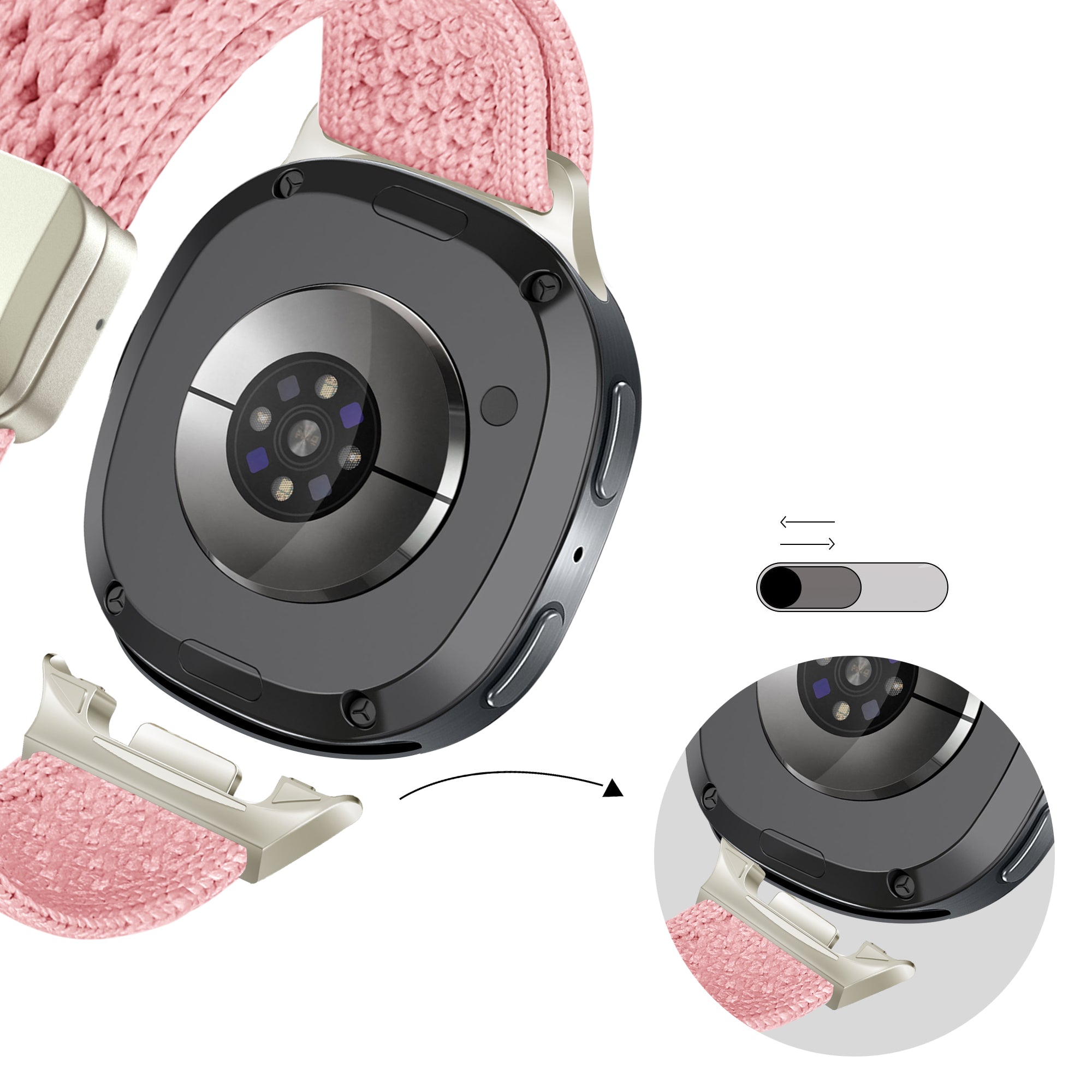 Bandz Samsung Galaxy Watch 8 Classic vintage nylon bandje (roze)