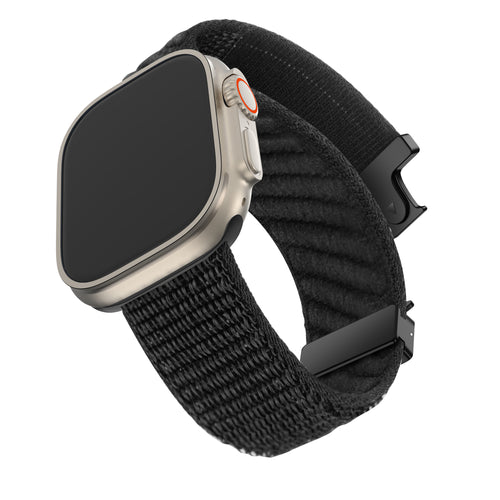 Bandz Apple Watch Ultra nylon band 'Wave' met P-buckle (zwart)