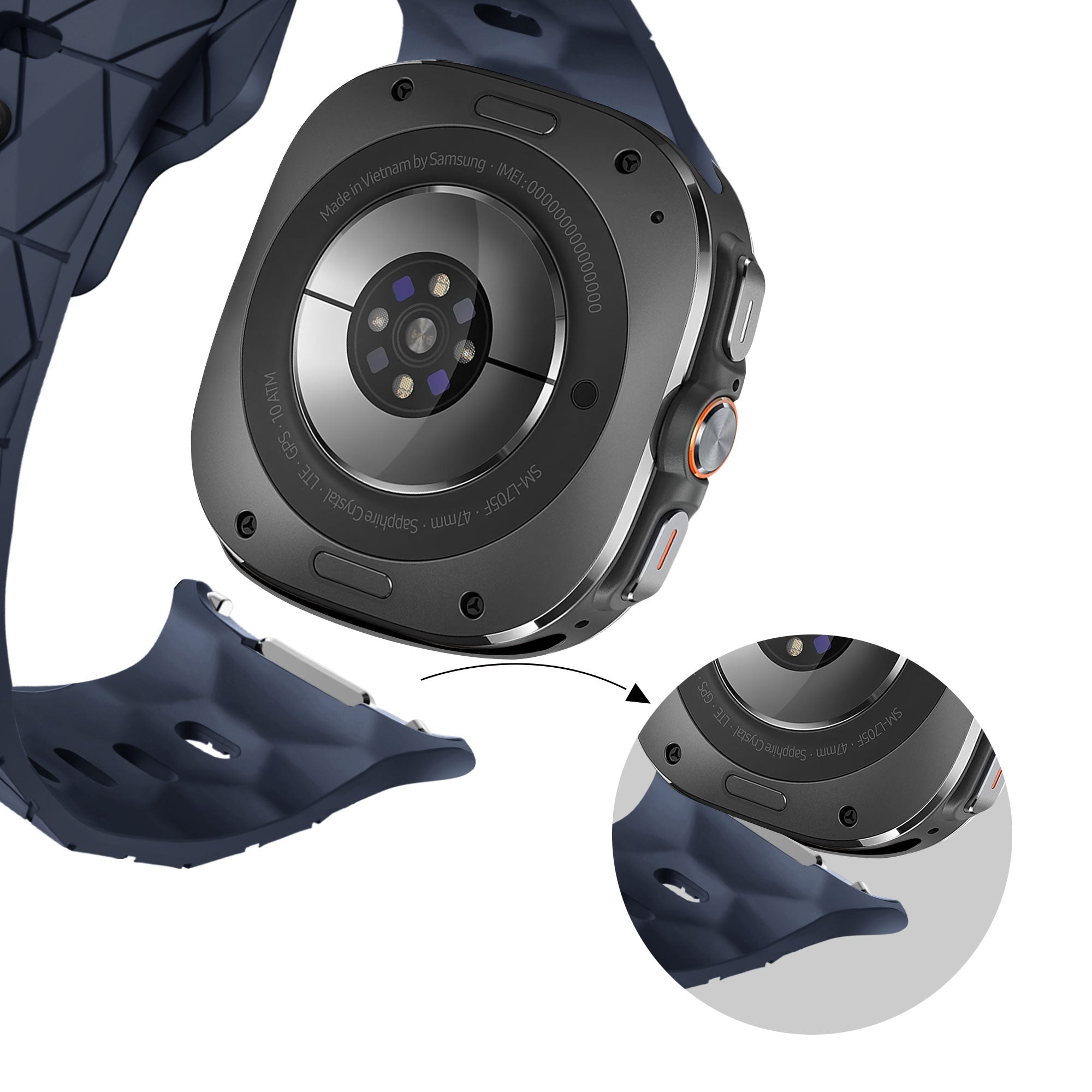 Bandz Samsung Galaxy Watch Ultra siliconen band 'Hexagons' (donkerblauw)