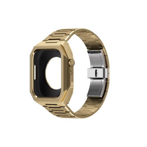 Reqior Apple Watch 45mm case met stalen band 'Nautilus' (goud)