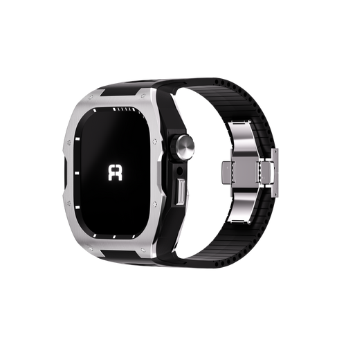 Reqior Apple Watch 45mm case met rubberen band (zilver)