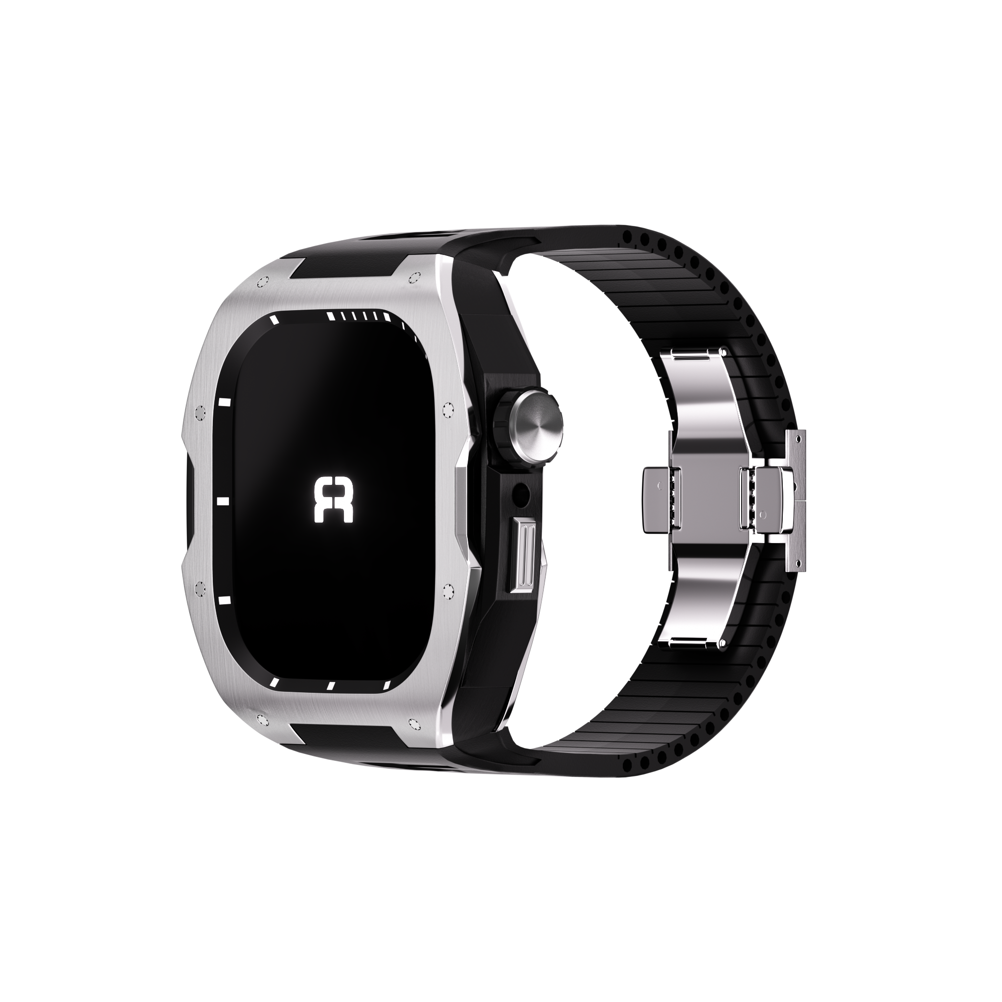 Reqior Apple Watch 45mm case met rubberen band (zilver)