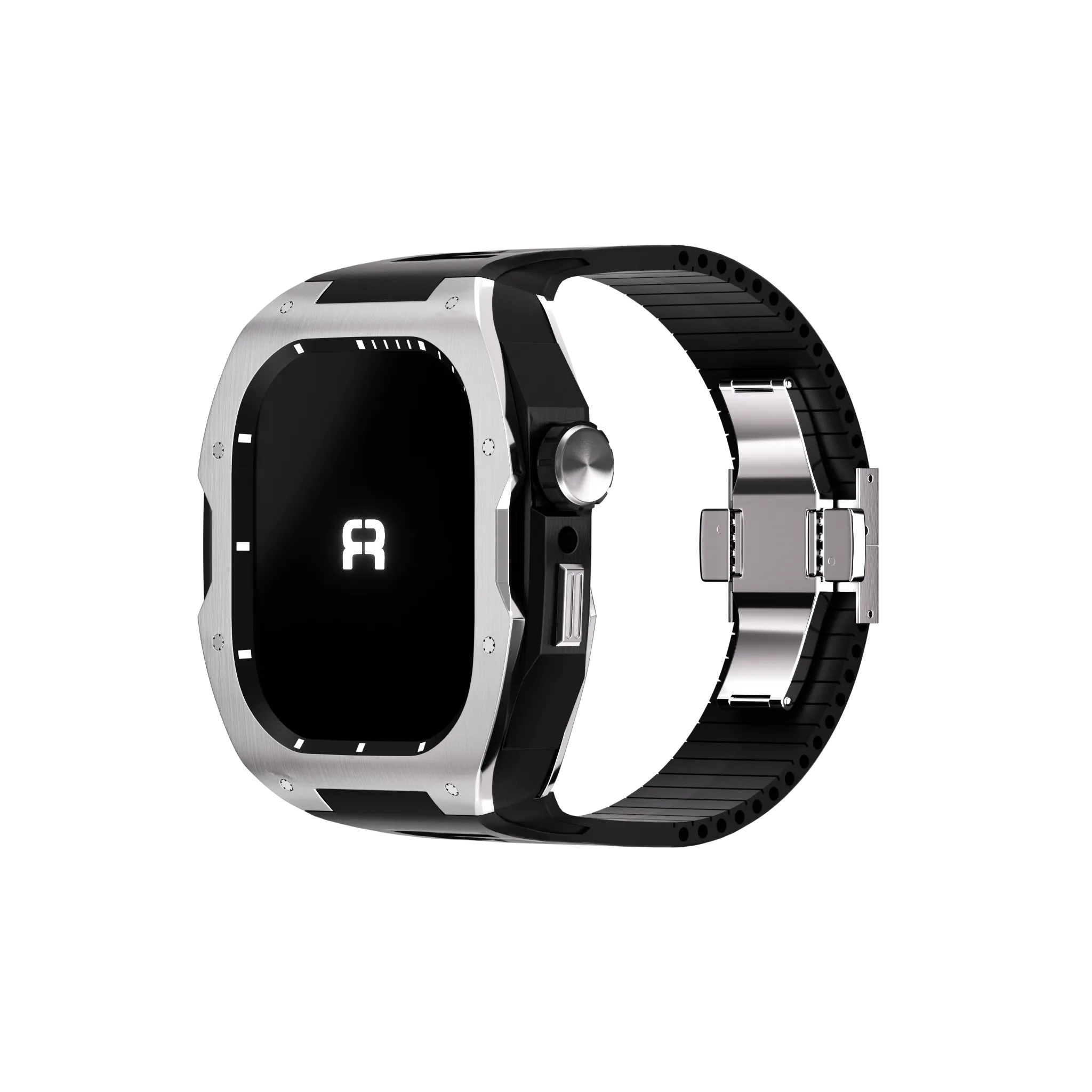 Reqior Apple Watch 45mm case met rubberen band (zilver)