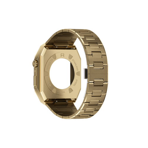 Reqior Apple Watch 45mm case met stalen band 'Nautilus' (goud)