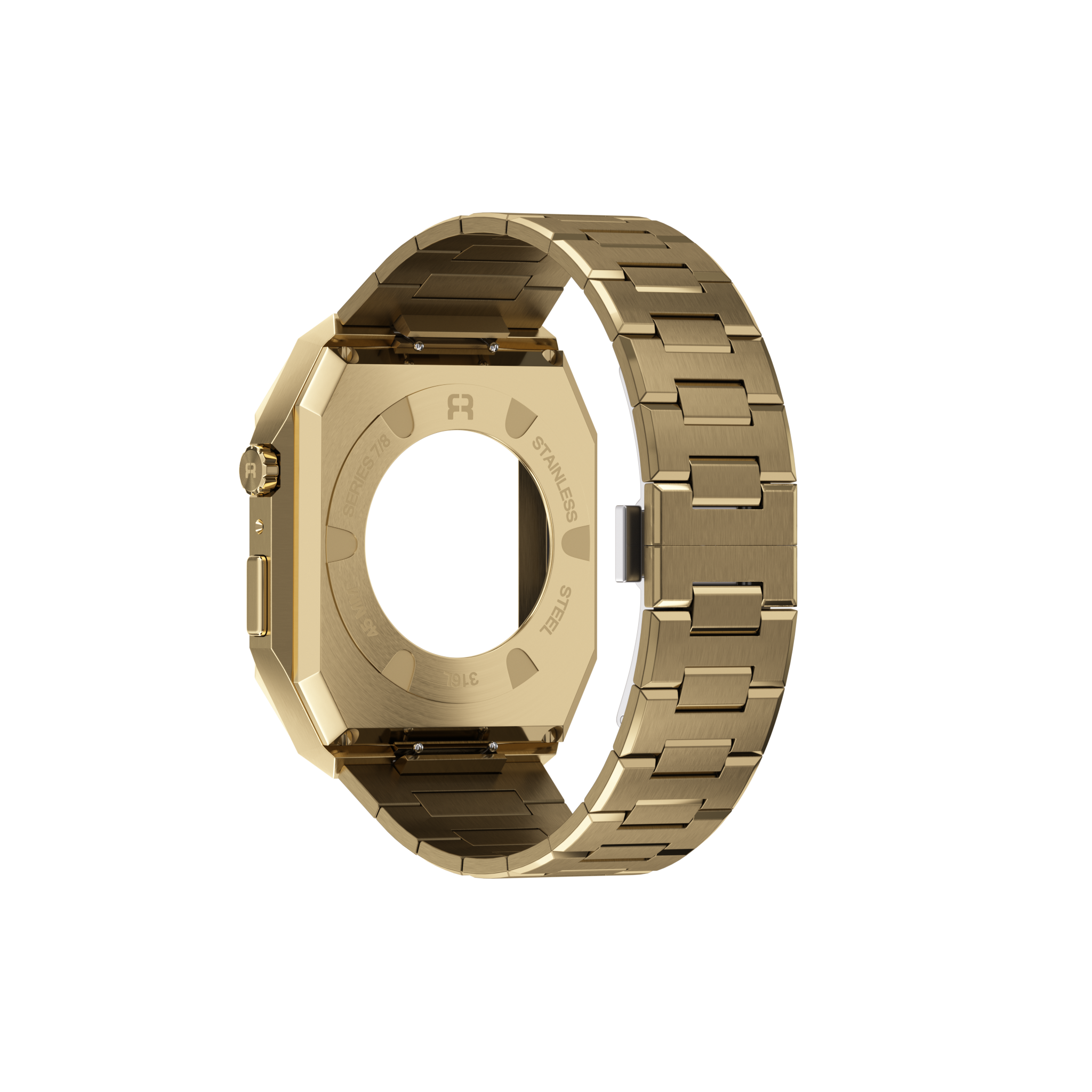 Reqior Apple Watch 45mm case met stalen band 'Nautilus' (goud)