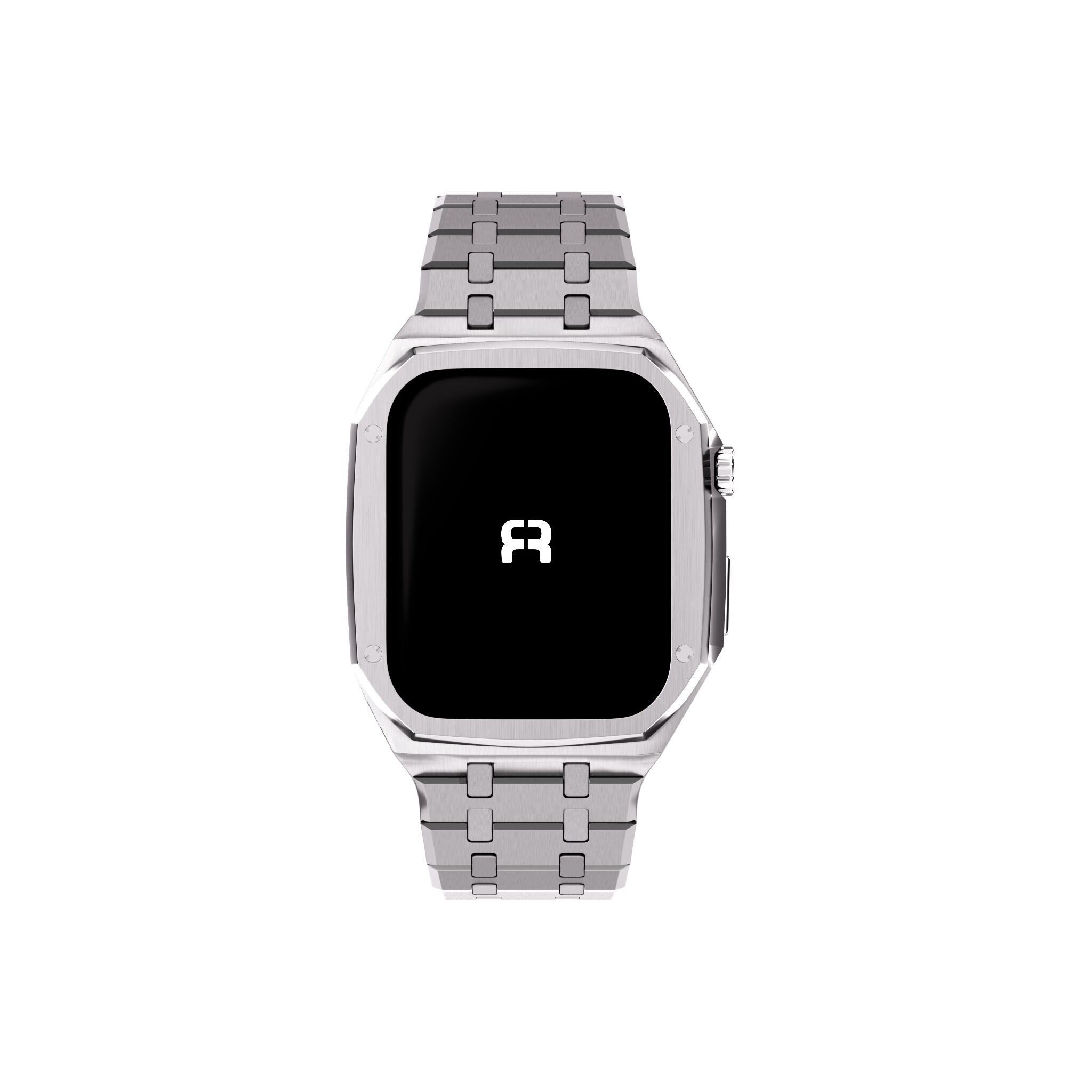 Reqior Apple Watch 45mm Kast met Stalen Band (Zilver)