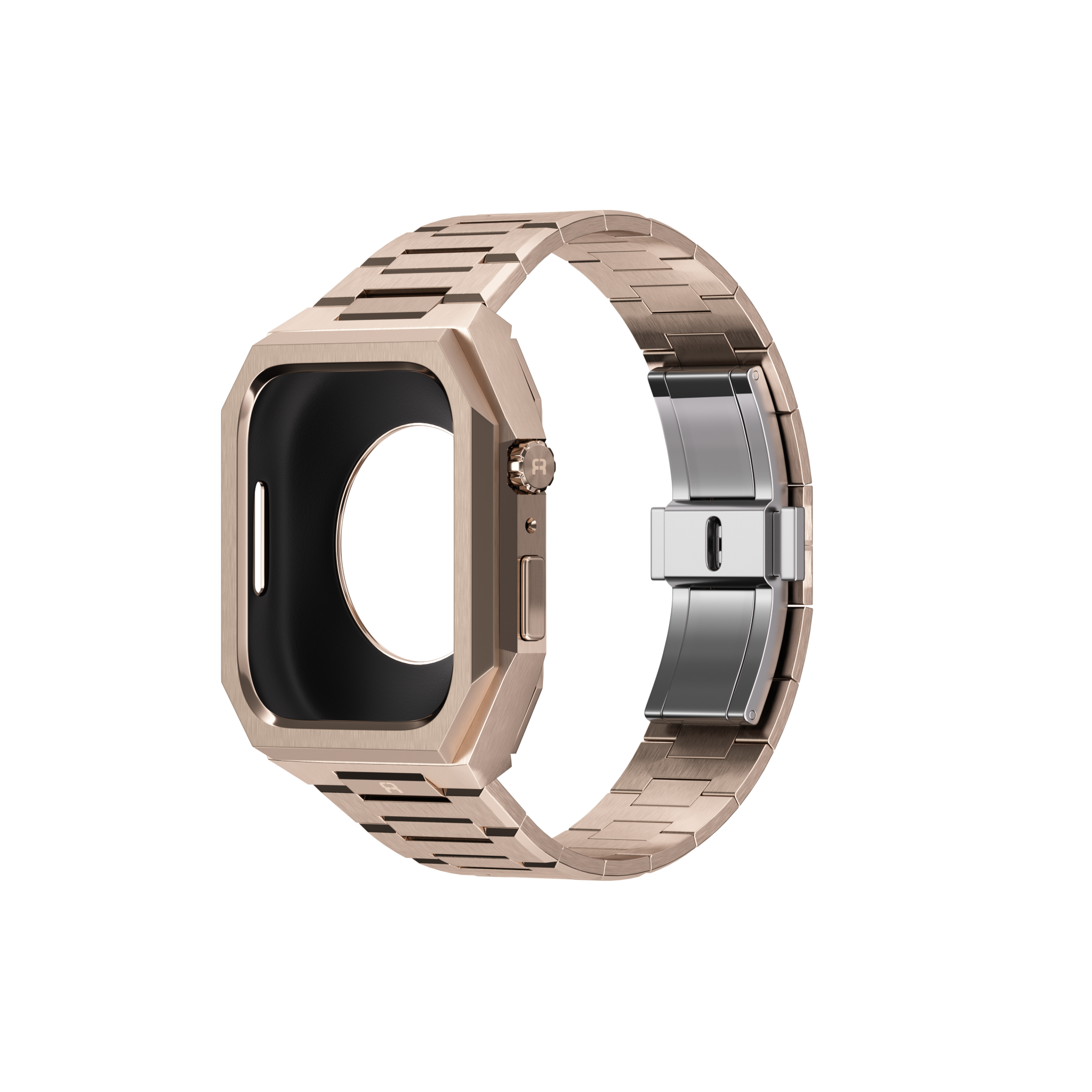 Reqior Apple Watch 45mm case met stalen band 'Nautilus' (roségoud)