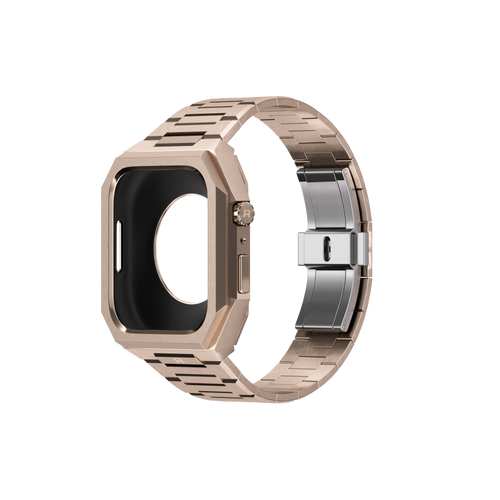 Reqior Apple Watch 45mm case met stalen band 'Nautilus' (roségoud)