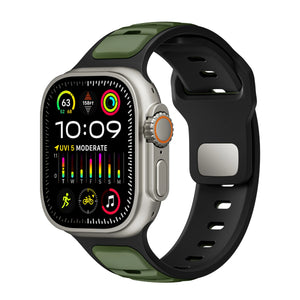 Apple Watch premium outdoor siliconen bandje (legergroen/zwart)