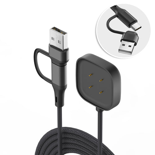 USB-A & C 2in1 Braided Fitbit Versa 4 oplader