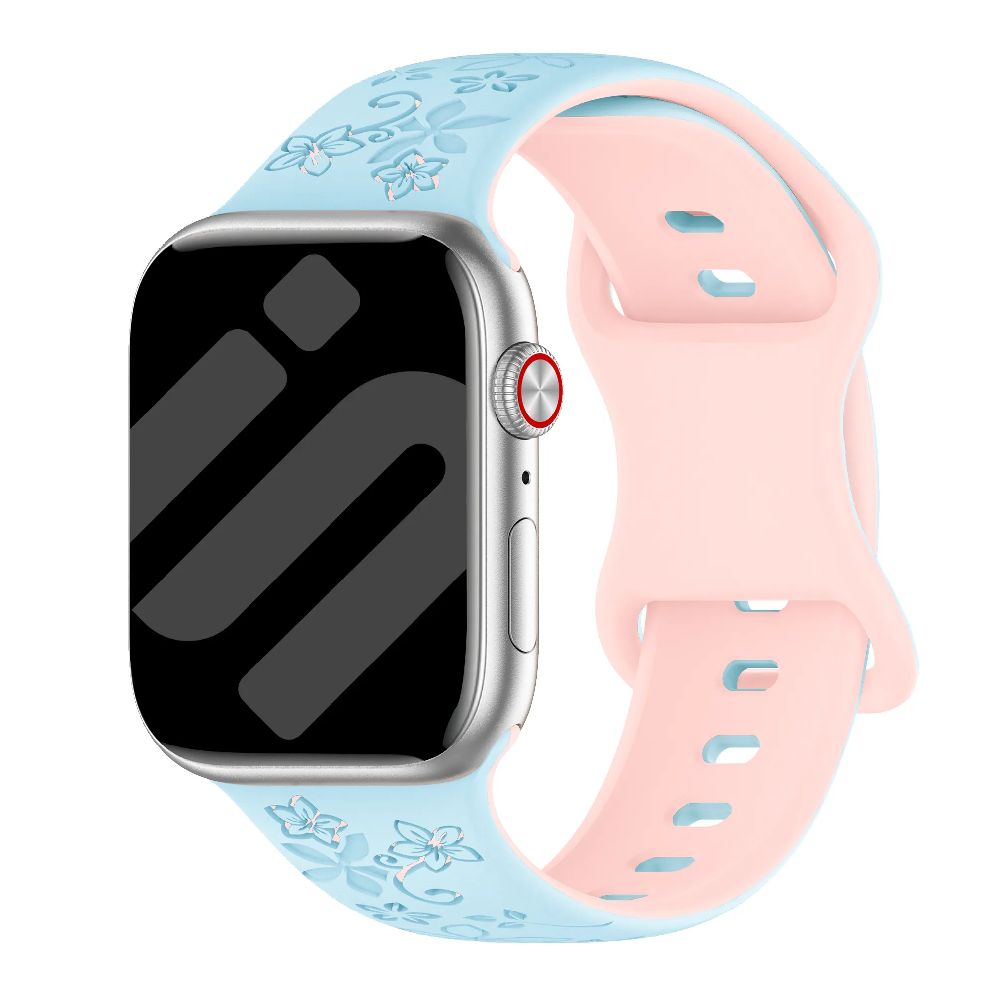 Apple Watch Flower siliconen band (blauw/roze)