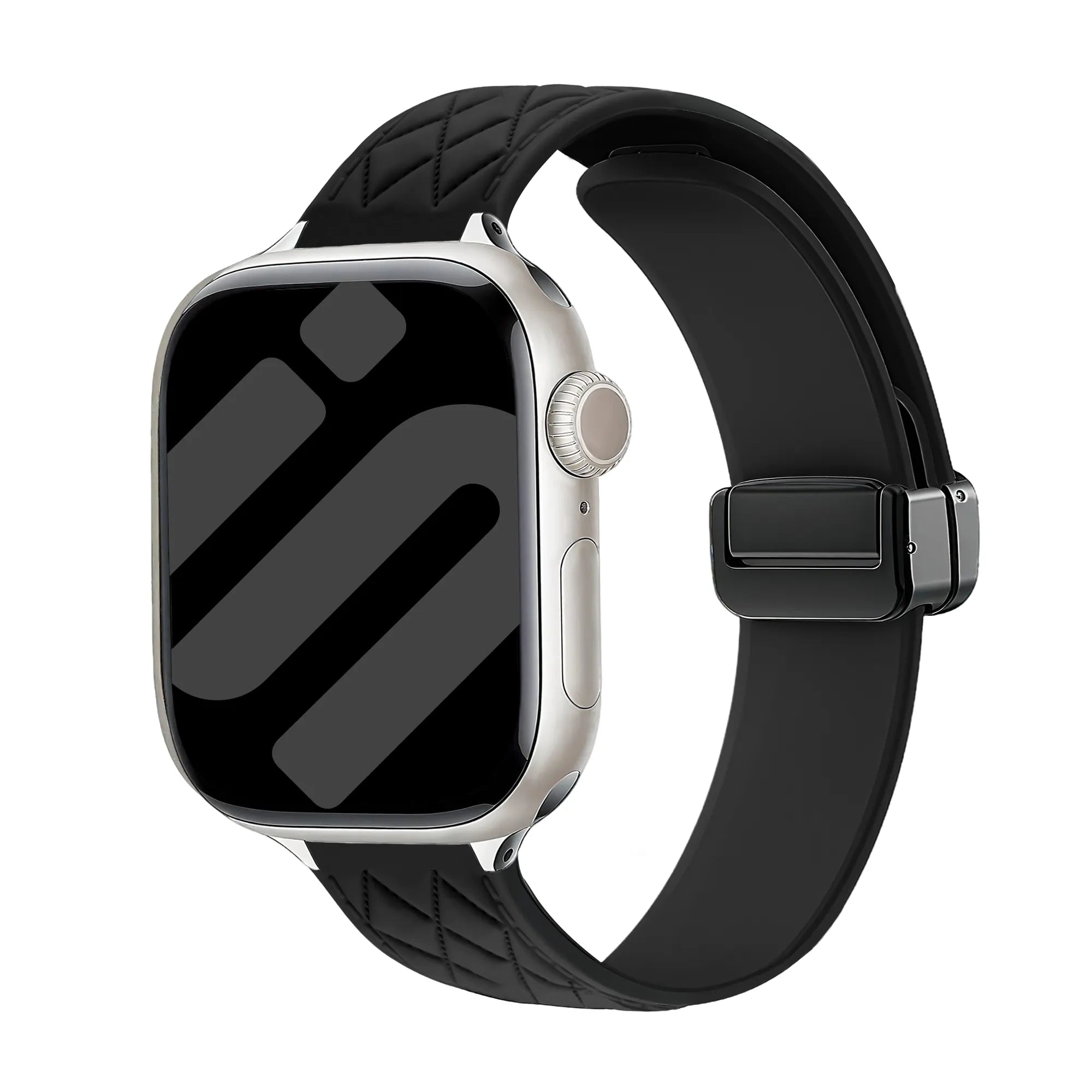 Apple Watch D-buckle siliconen diamond bandje (zwart)